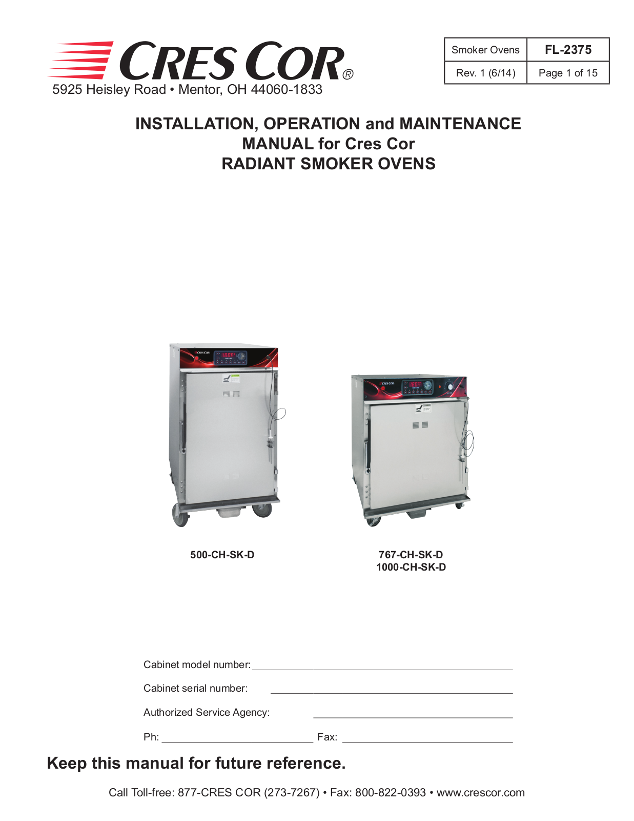 Cres Cor 767-CH-SK-D, 500-CH-SK-D User Manual