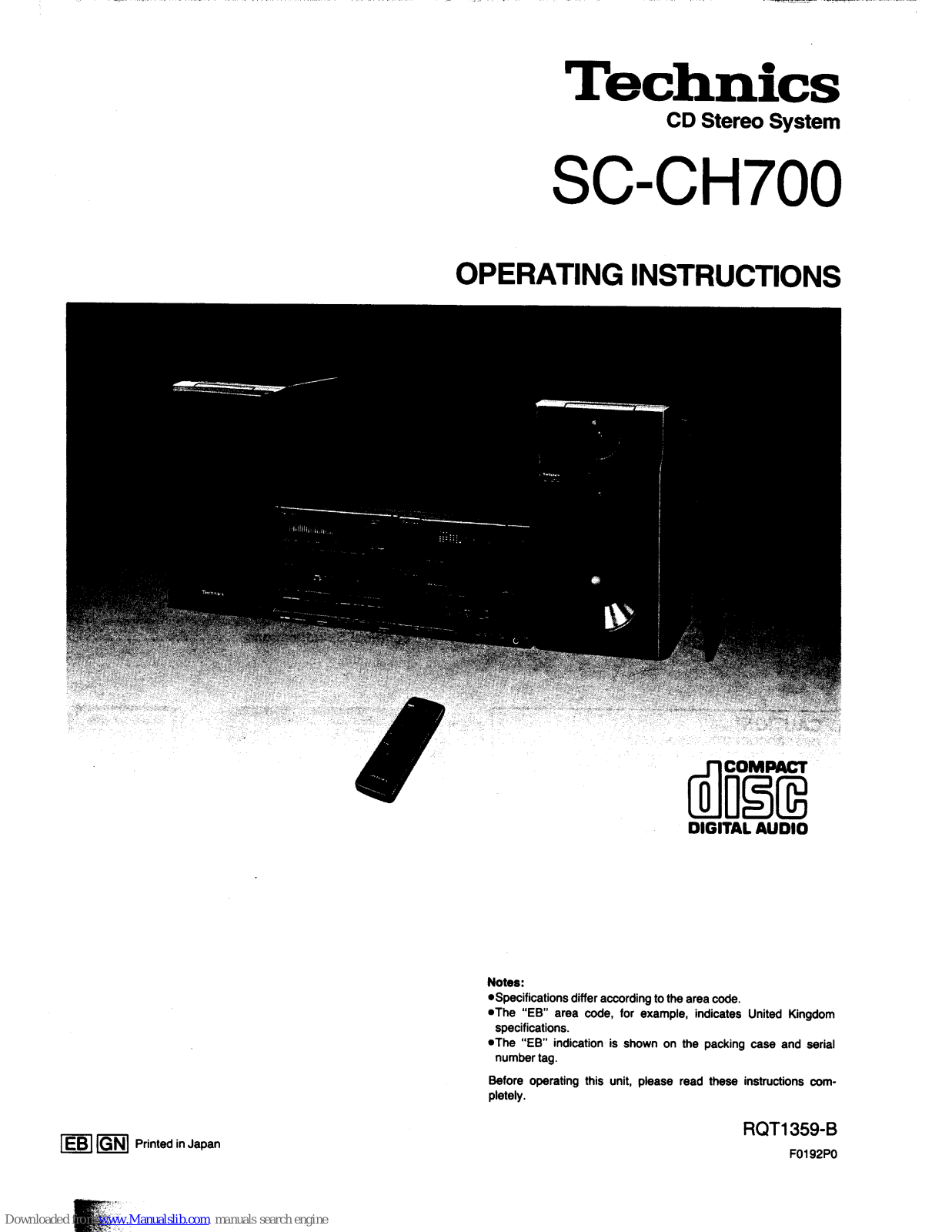 Technics SL-CH700, SU-CH700, SH-CH700, RS-CH700, SB-CH700 Operating Instructions Manual