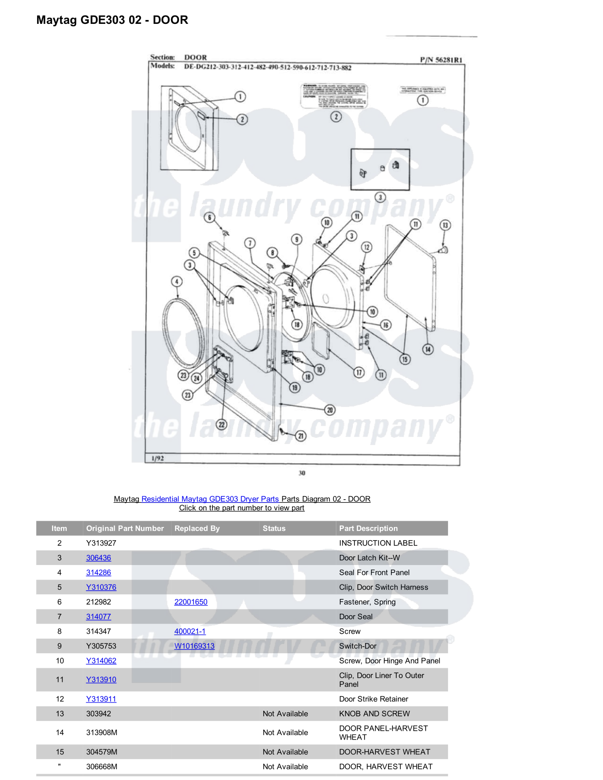 Maytag GDE303 Parts Diagram