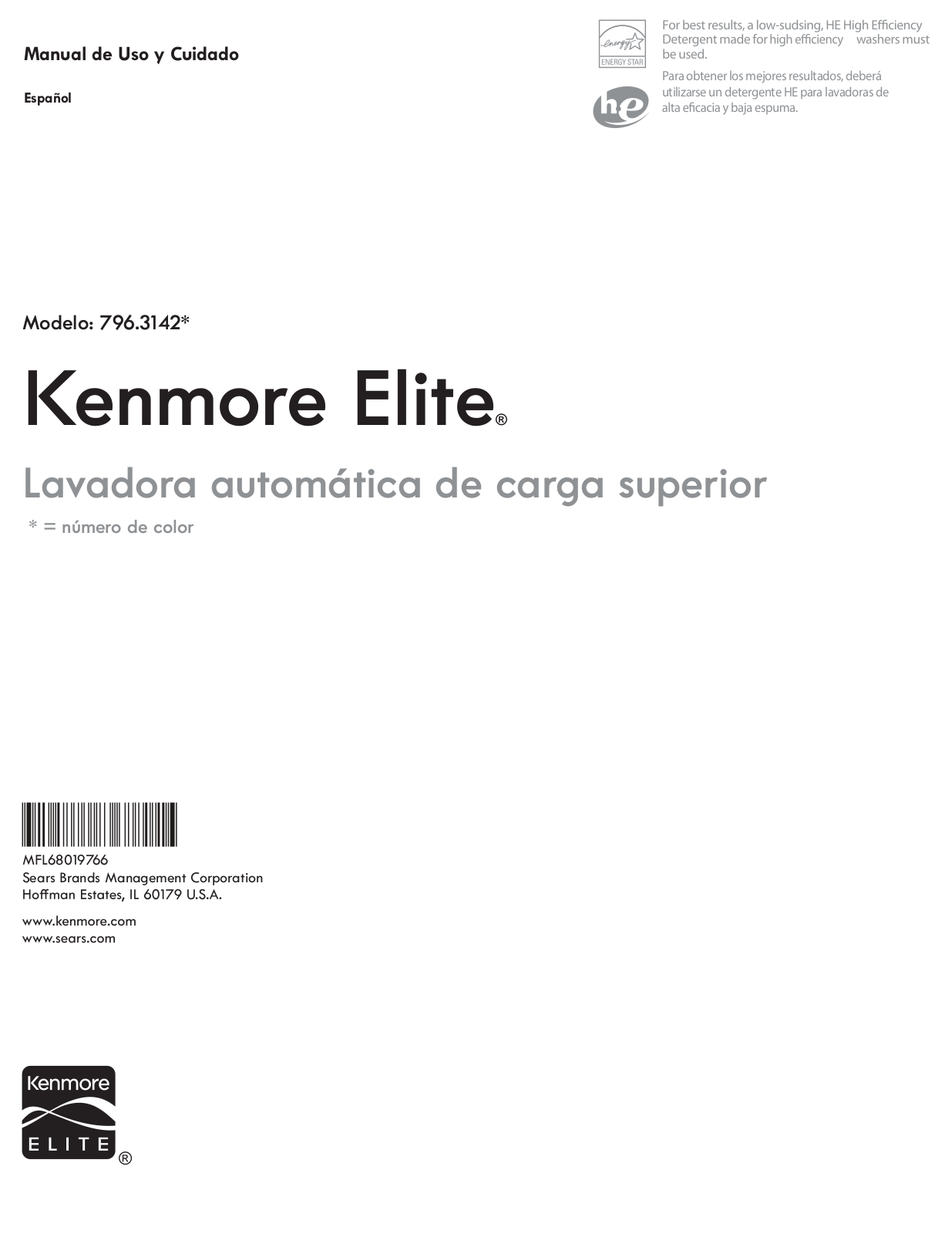 Kenmore Elite 5.0 cu. ft. Top-Load Washer Owner's Manual