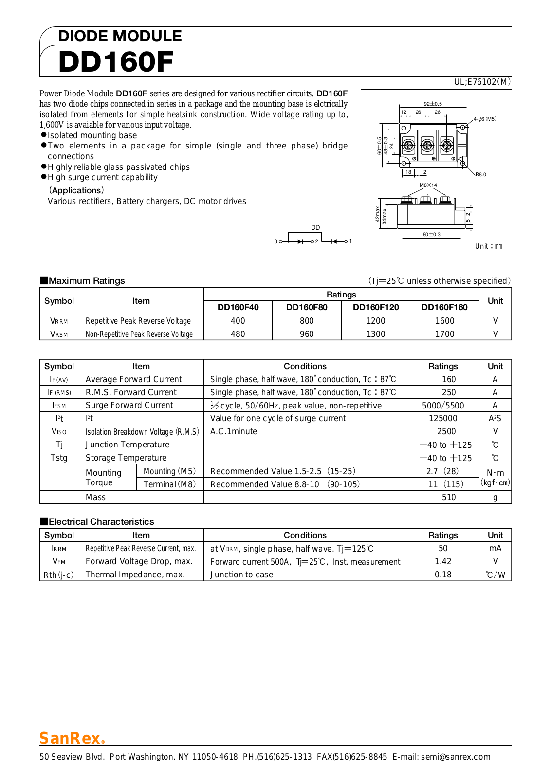 Sanrex-Sansha Electric Manufacturing DD160F Data Sheet