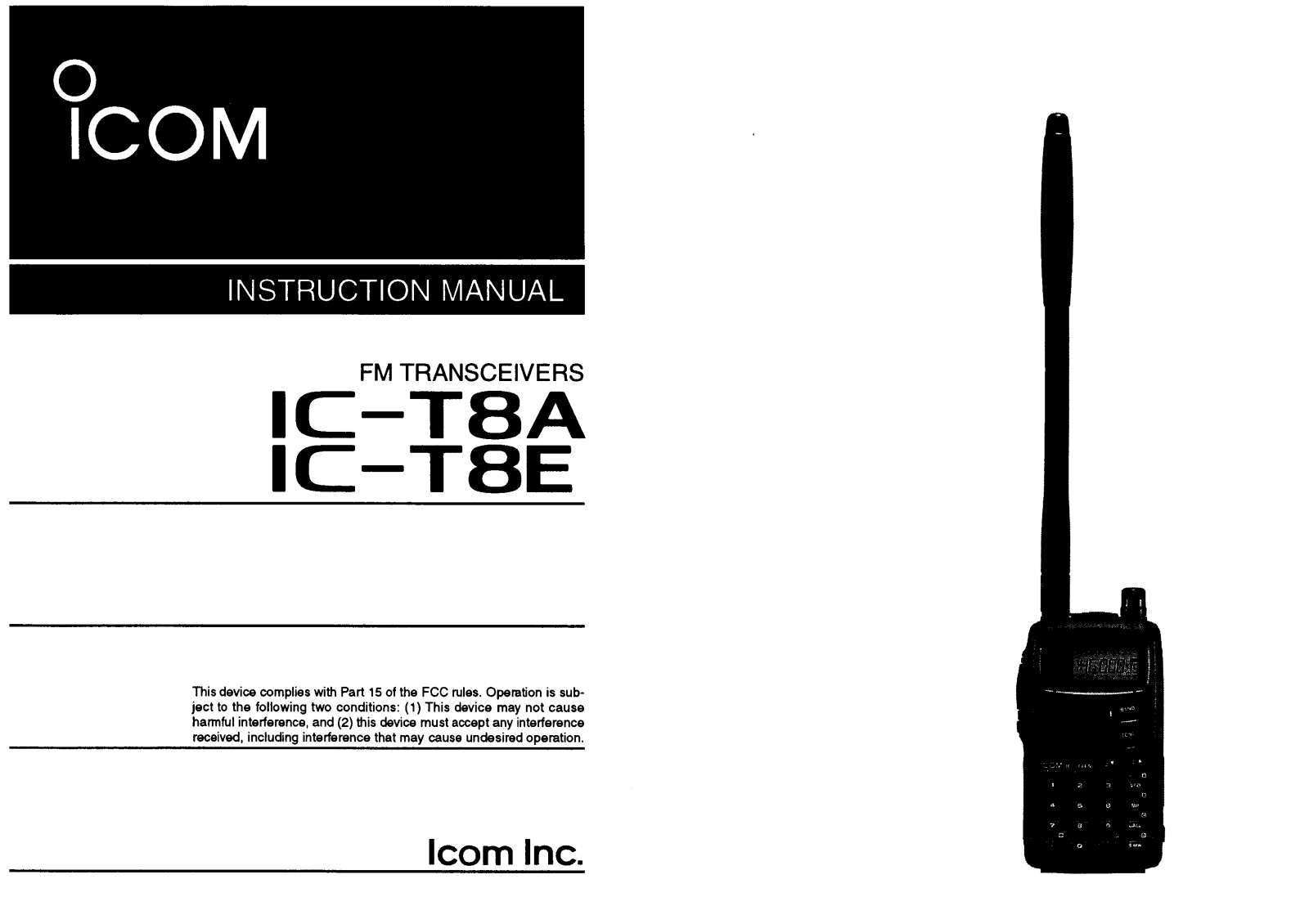 ICOM ICT8E, ICT8A User Manual