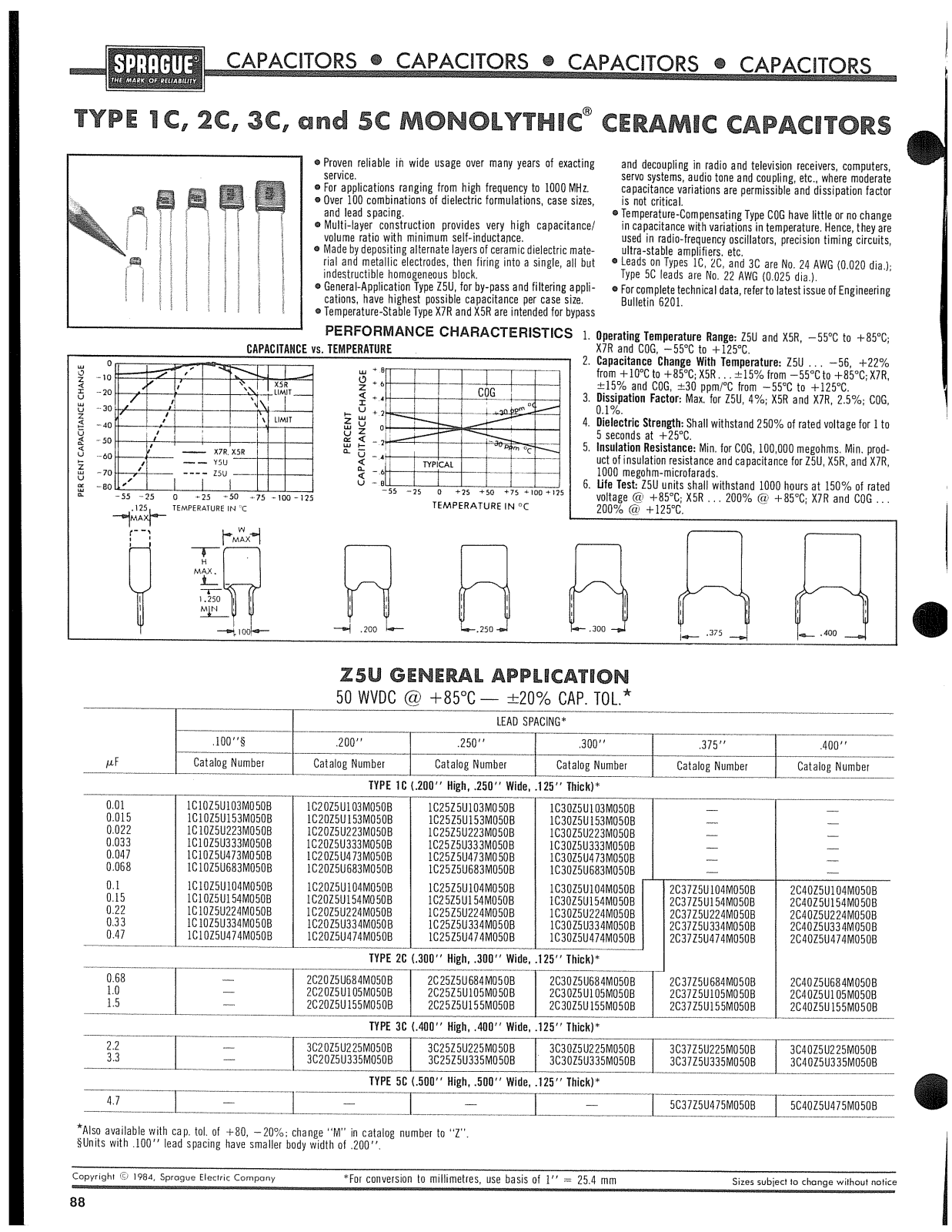 Vishay Sprague 1C, 2C, 3C, 5C Catalog Page