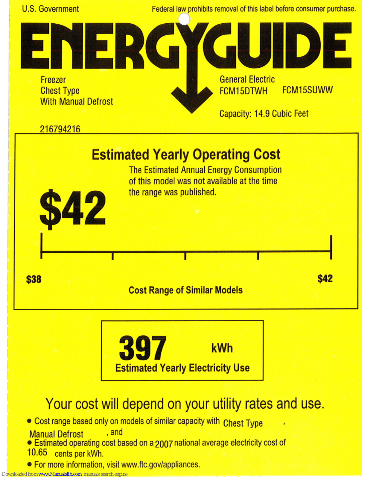 GE FCM15SUWW, FCM15DTWH Energy Manual