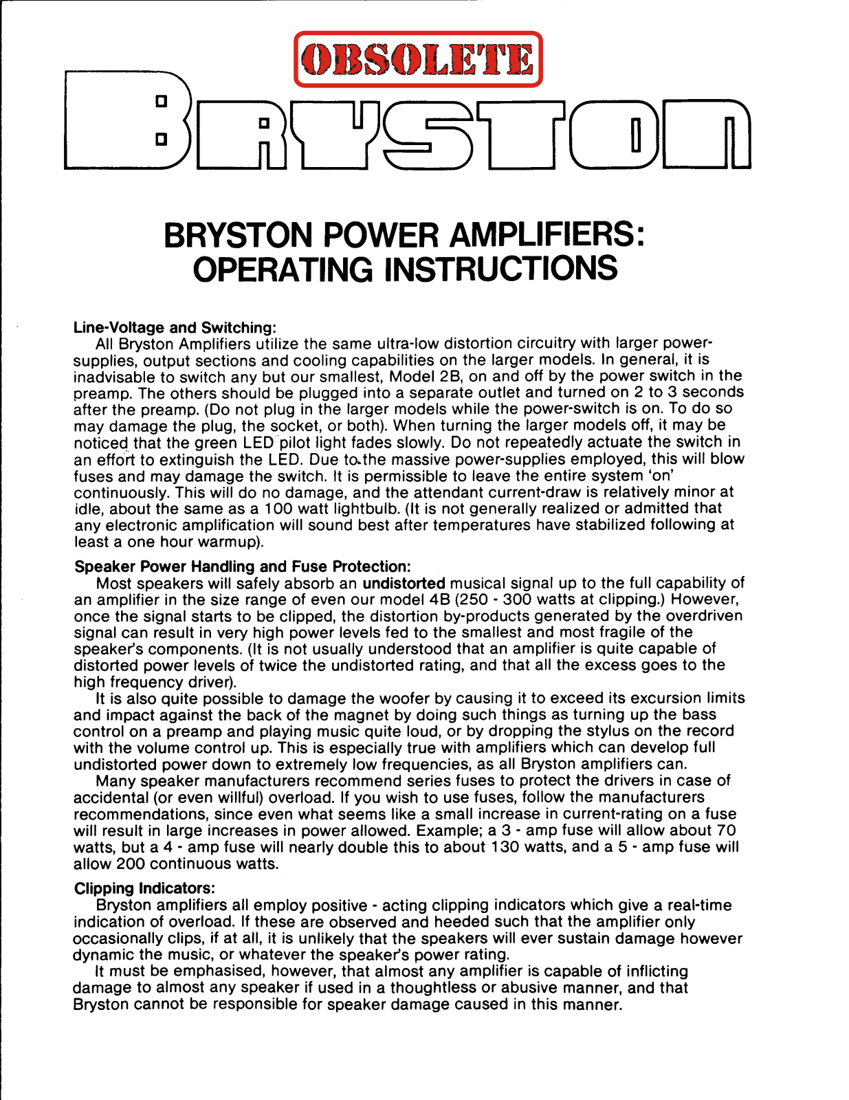 Bryston 2B Owner's Manual