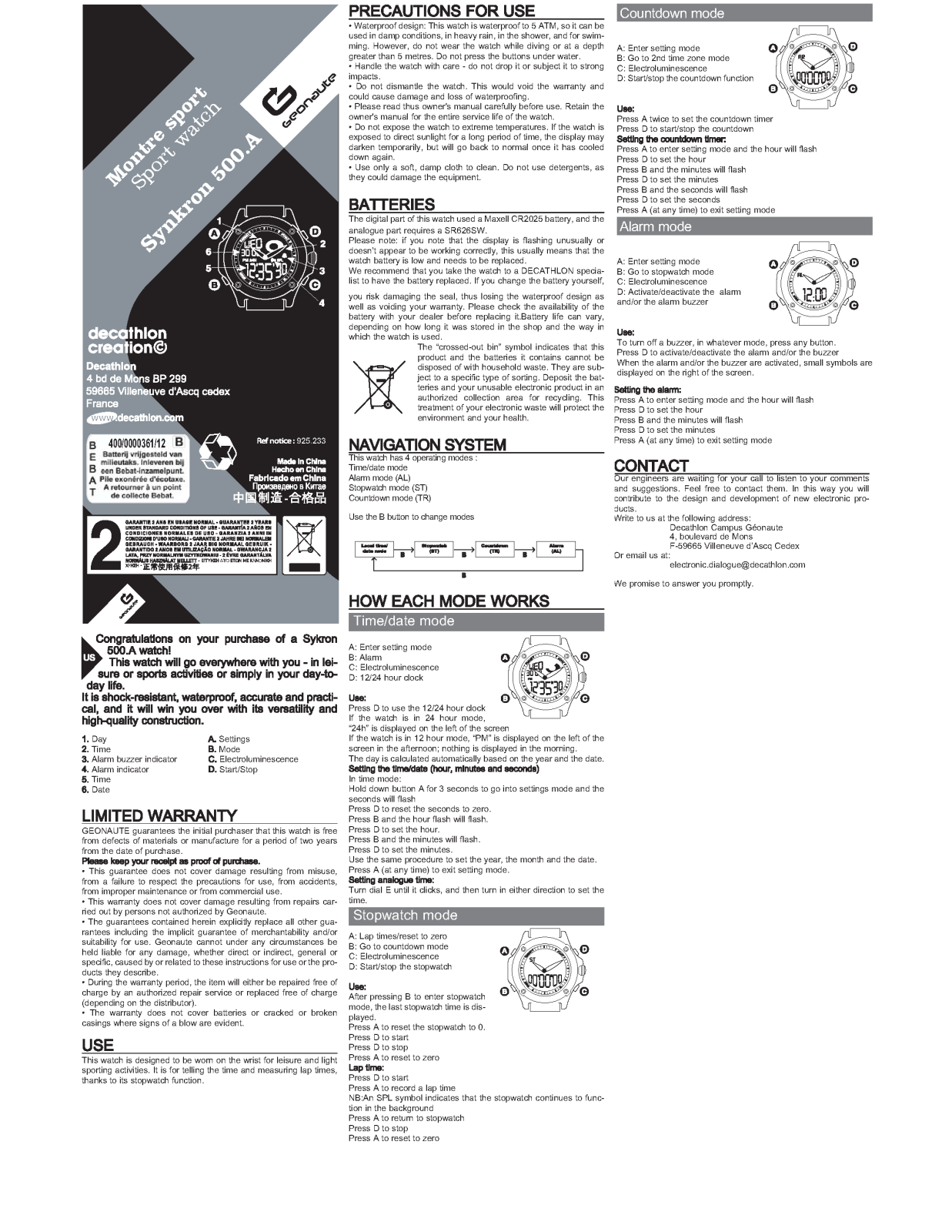 Geonaute SYNKRON 500A User Manual