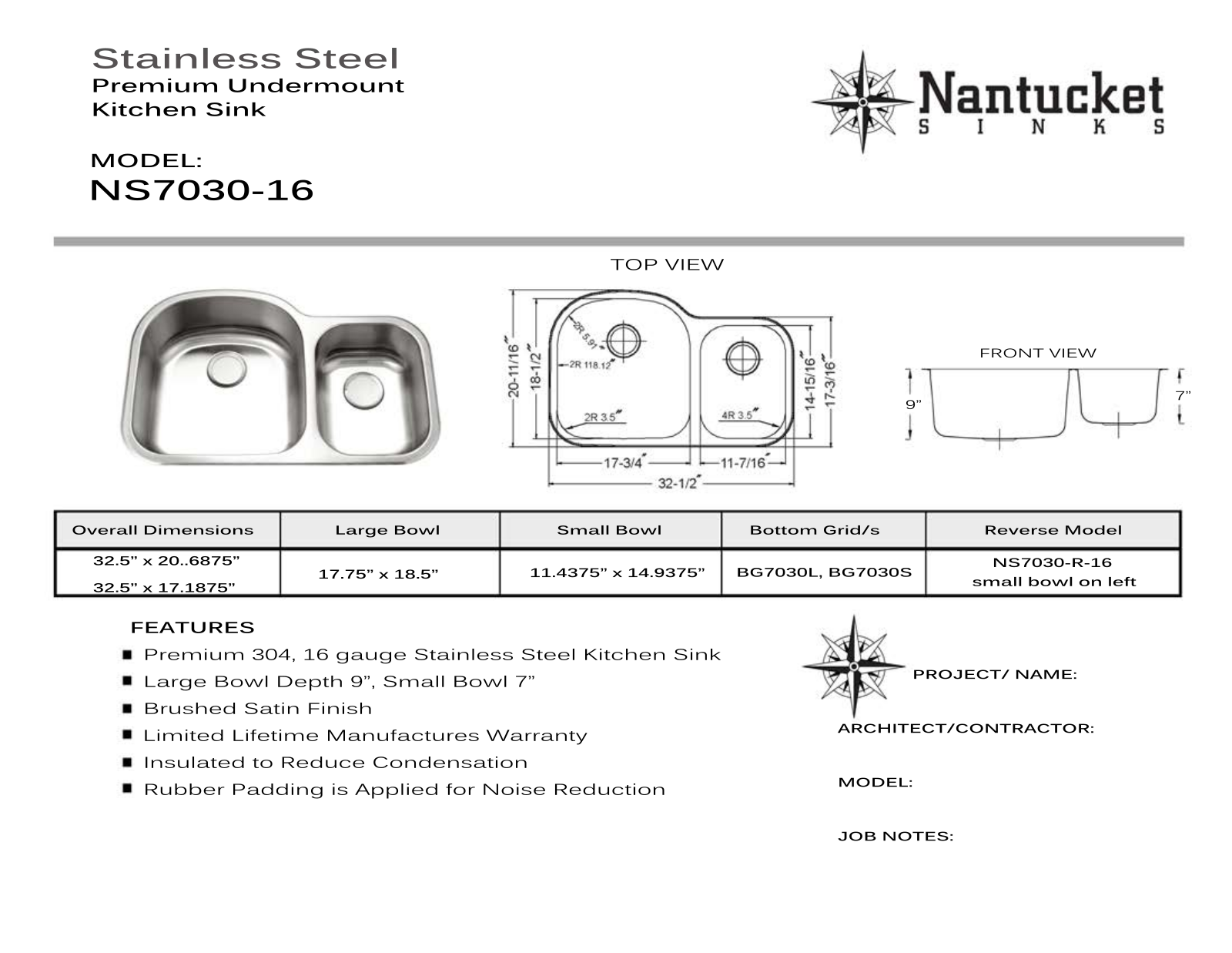 Nantucket Sinks NS7030R16 Specs