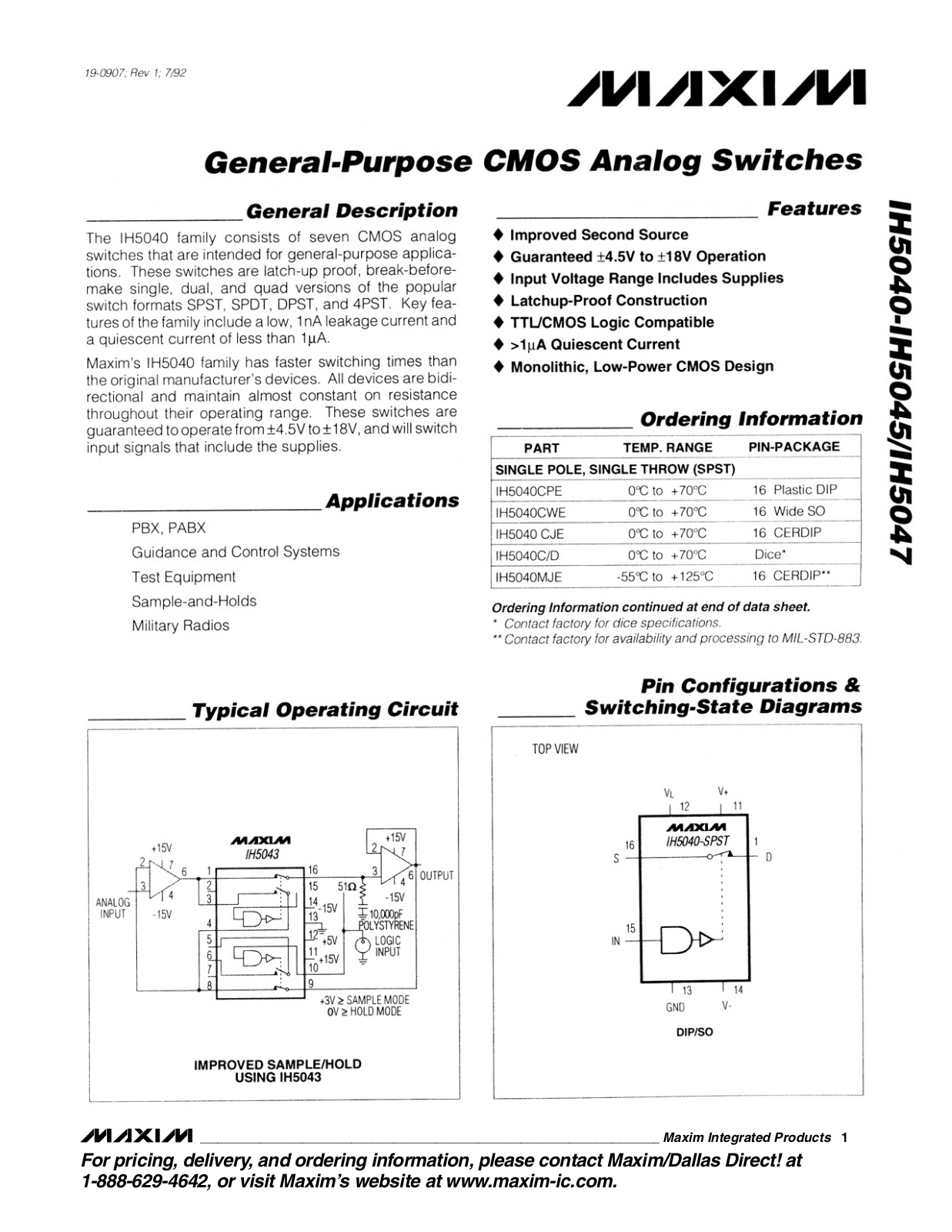 MAXIM IH5040 User Manual