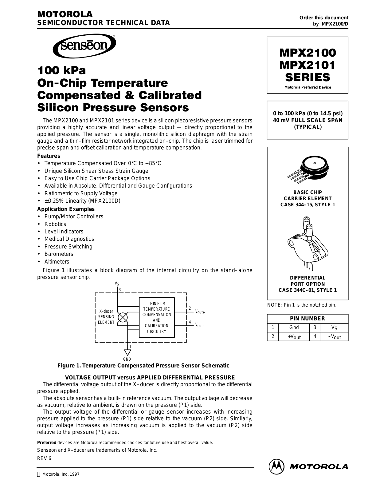 Motorola MPX2100GSX, MPX2100GVP, MPX2100GVS, MPX2100GP, MPX2100A Datasheet