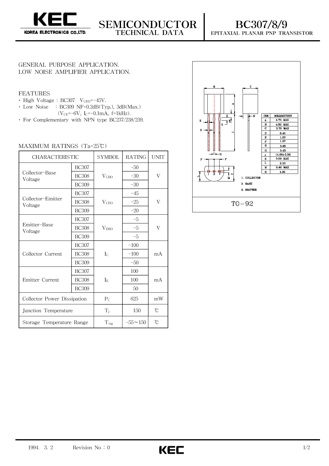 Korea Electronics Co  Ltd BC307, BC309 Datasheet