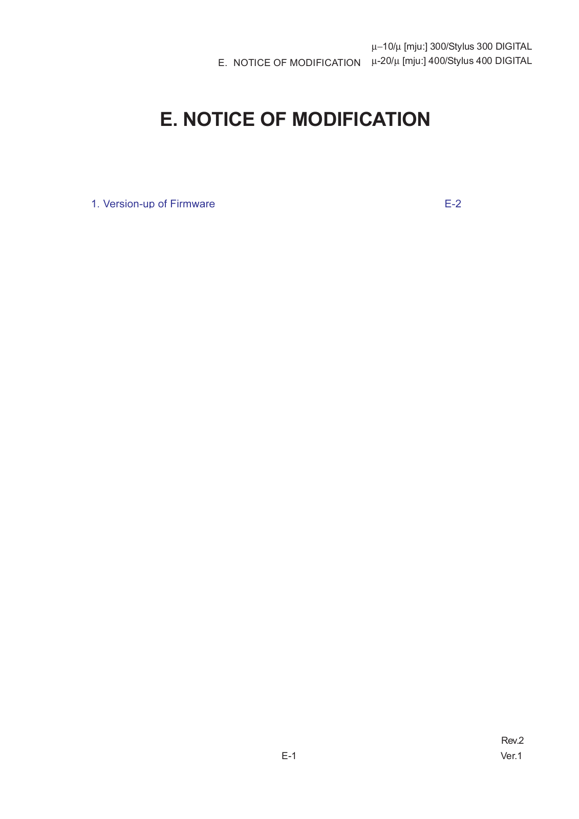 OLYMPUS Mju-300 Digital, Mju-400 Digital Notice of Modification V1R2