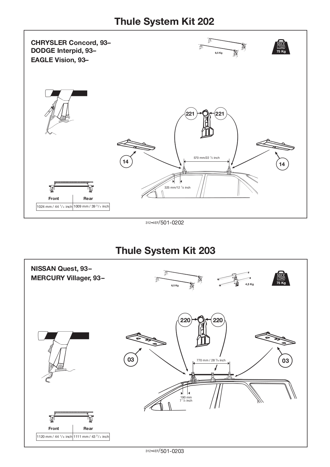 Thule 202, 203 User Manual