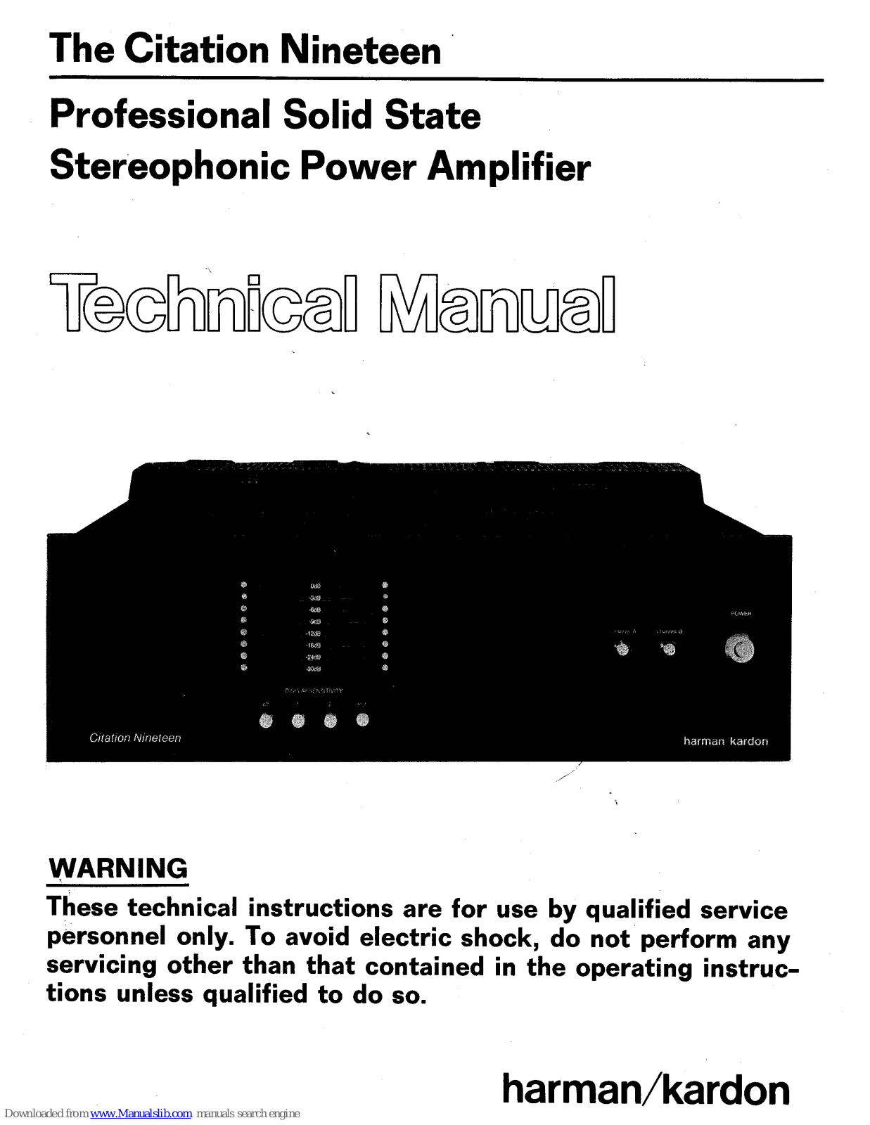 Harman Kardon The Citation Nineteen Technical Manual