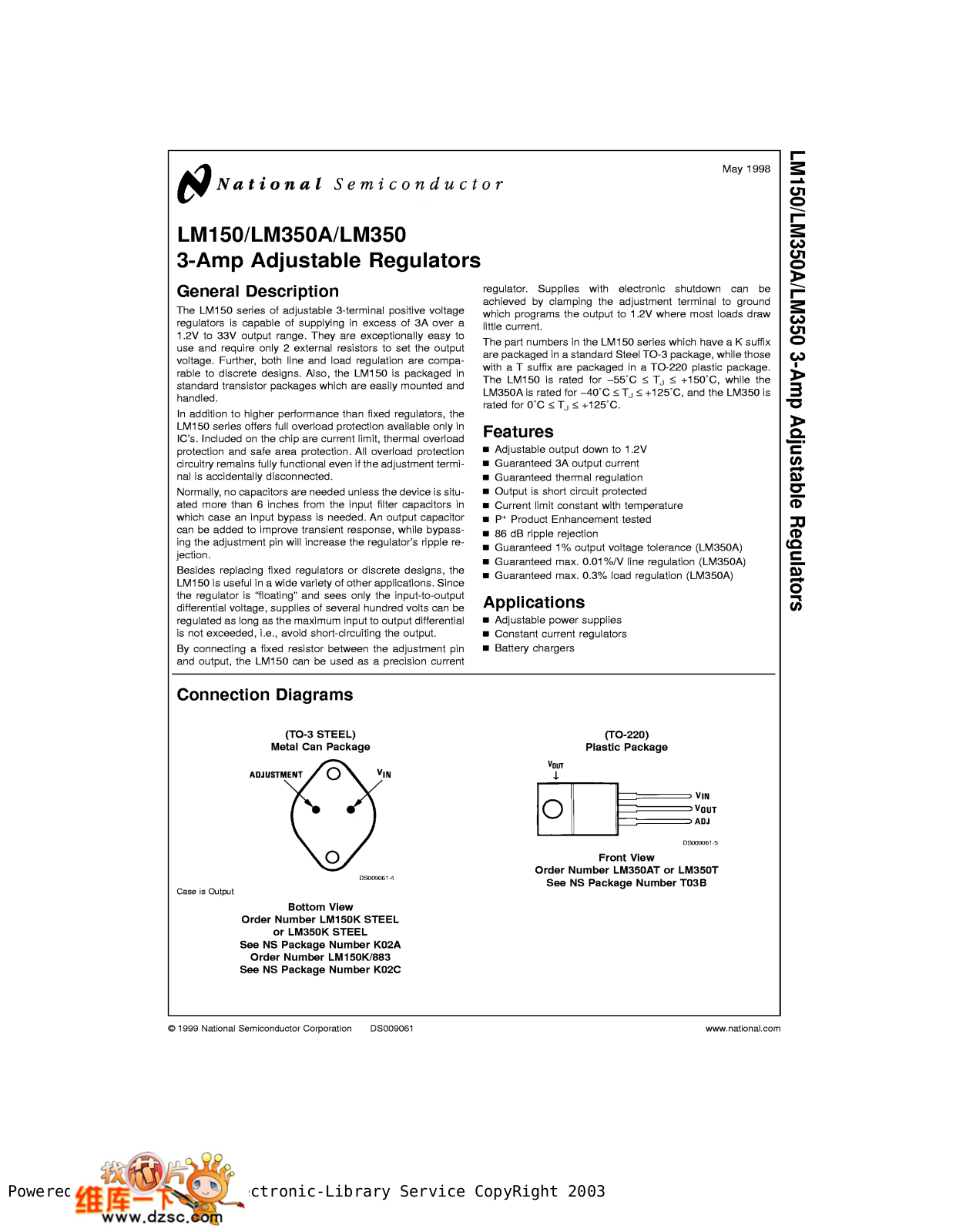 National Semiconductor LM150 Technical data