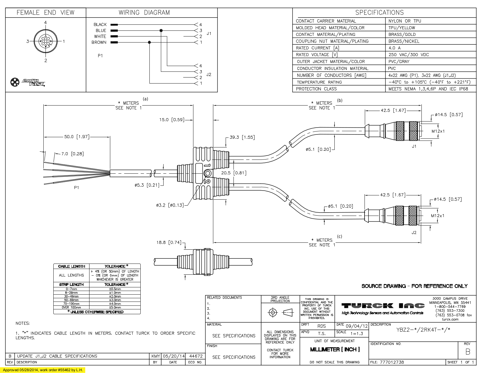 Turck YBZ2-5/2RK4T-0.5/0.5 Specification Sheet