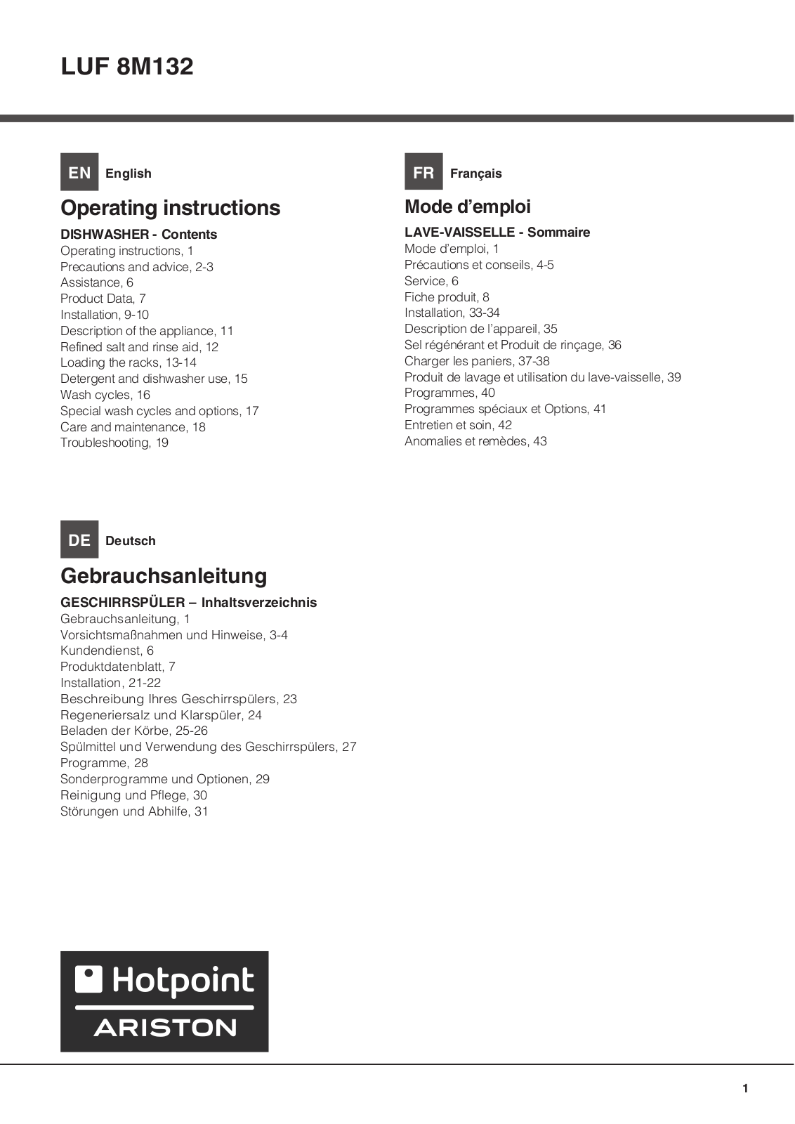 Hotpoint-Ariston LUF 8M132 X EU User Manual