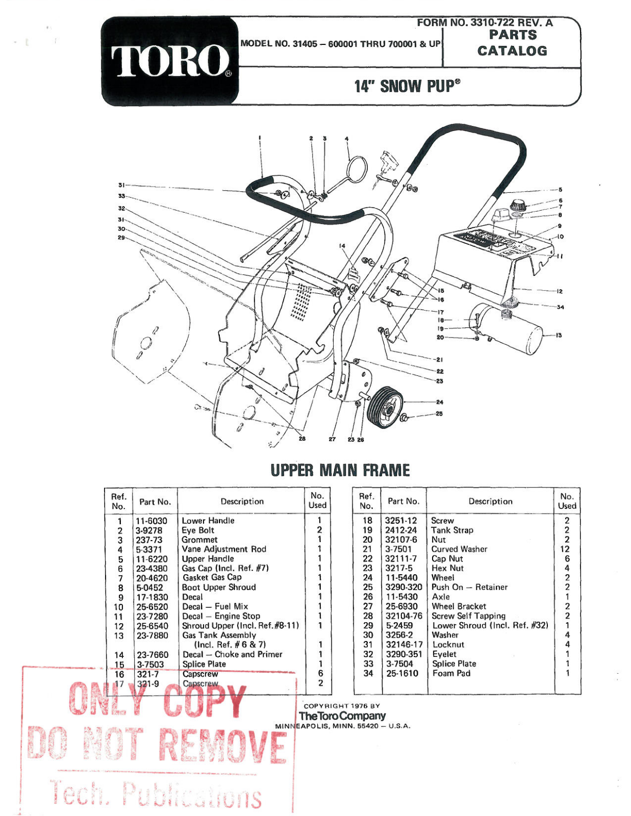 Toro 31405 Parts Catalogue