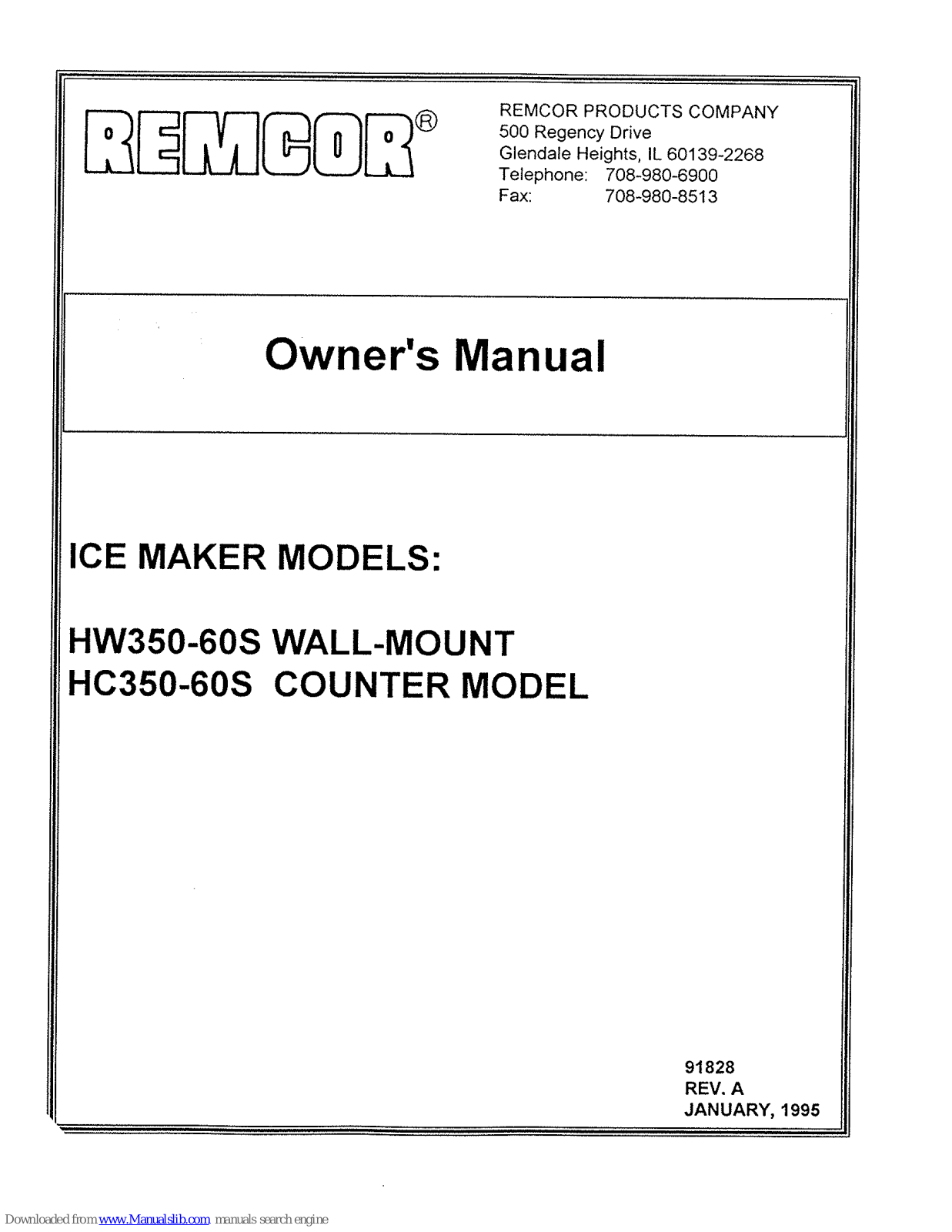 Remcor HW350-60S, HC350-60S Owner's Manual