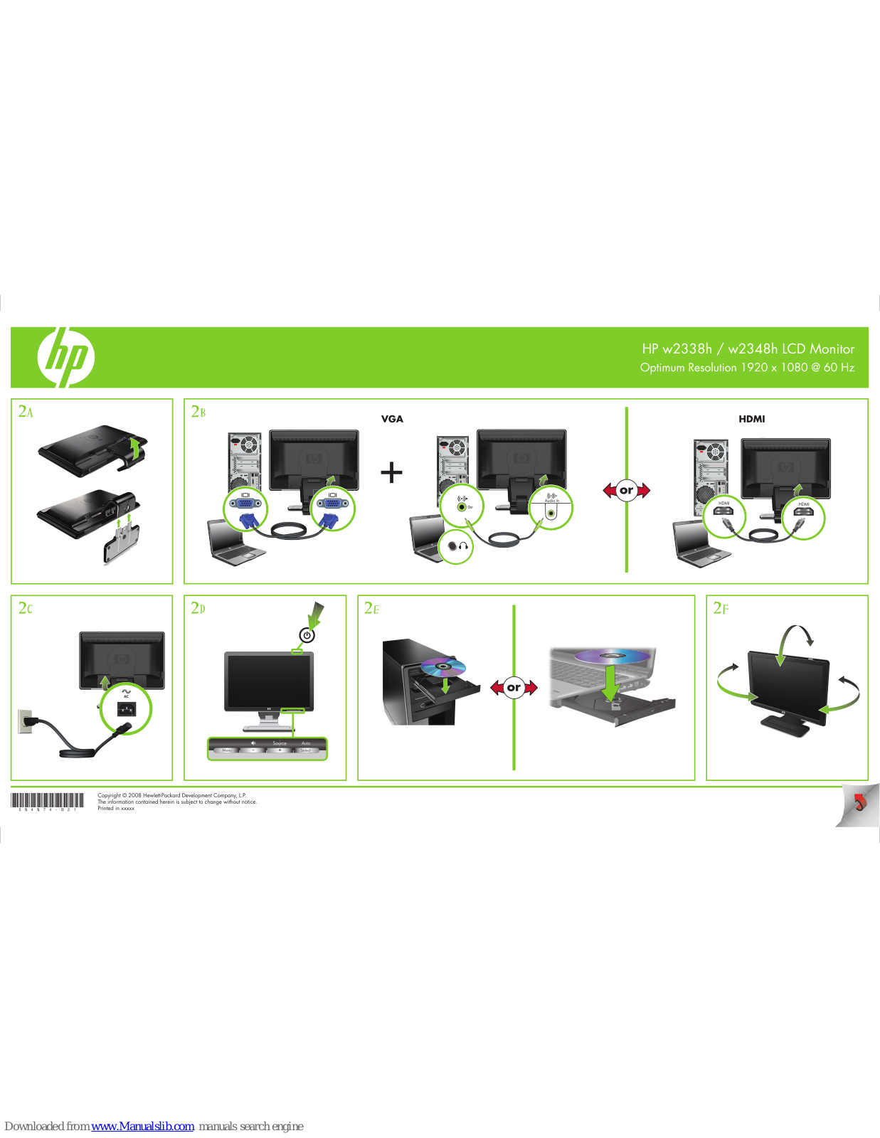 HP Pavilion W2338H, W2348H, W2338h, TS 23W8H Install Manual