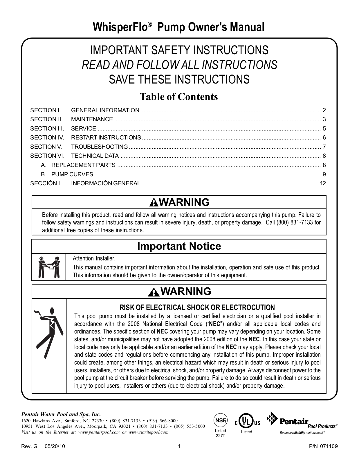 Sta-Rite WF-12 Installation  Manual