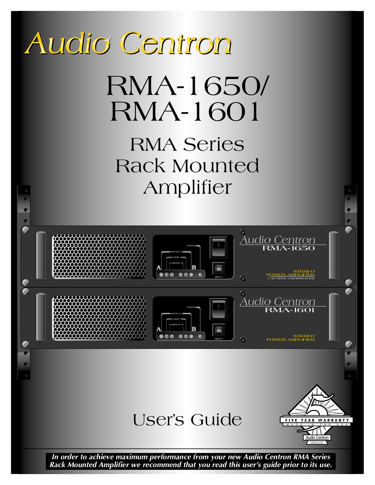 Audio Centron RMA-1601, RMA-1650 Owners manual