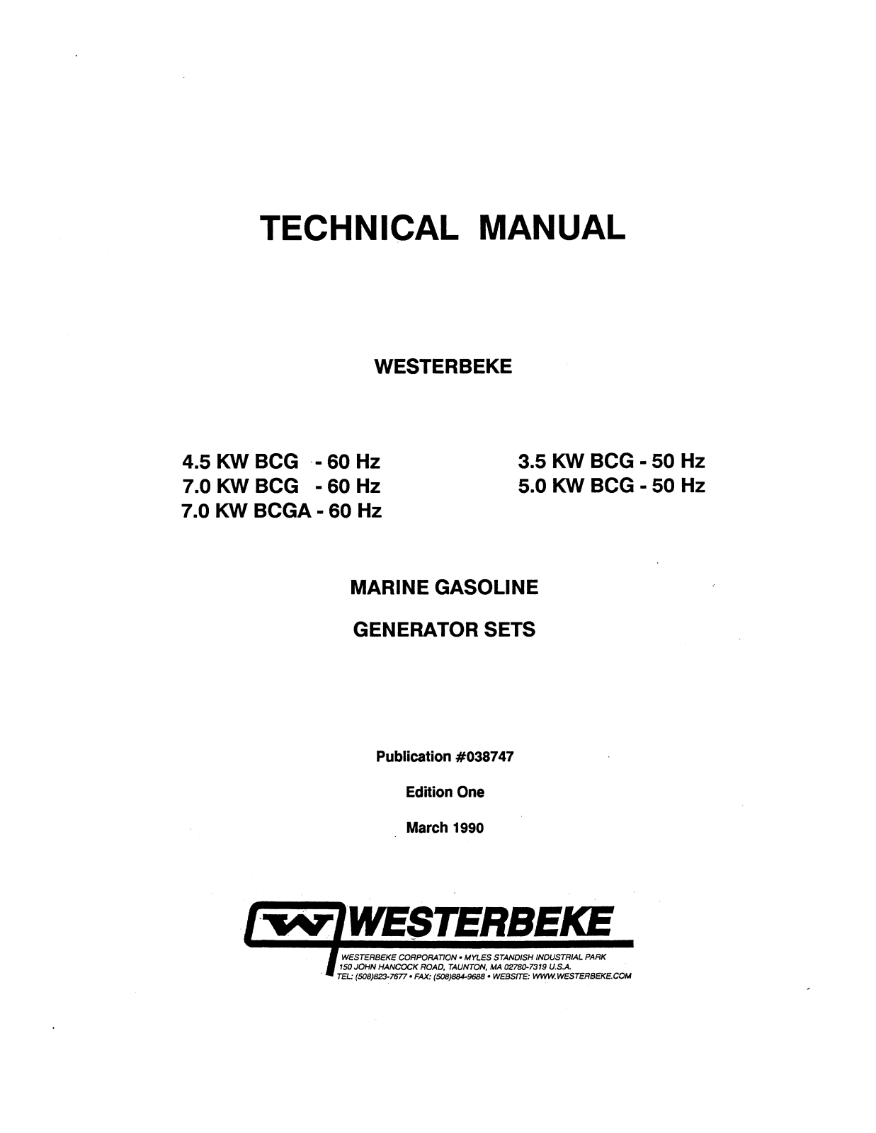 Westerbeke 7.0 KW BGC, 4.5 KW BGC, 7.0 KW BCGA, 3.5 KW BCG, 5.0 KW BCG Technical Manual - ManualMachine.com