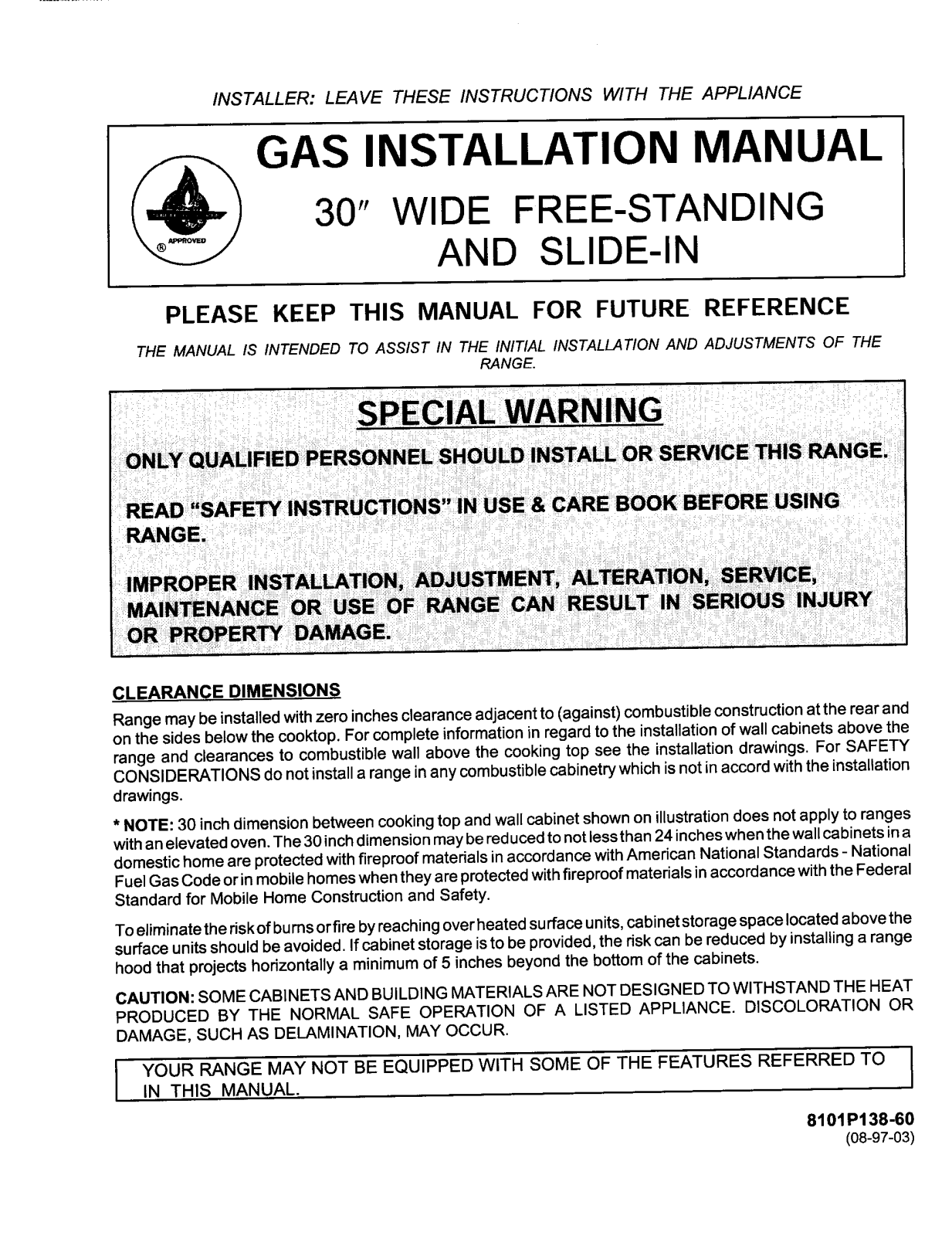 Magic Chef MGR5870ADQ, MGR5870ADB, MGR5870ADA, MGR5770BDW, MGR5770BDQ Installation Instructions