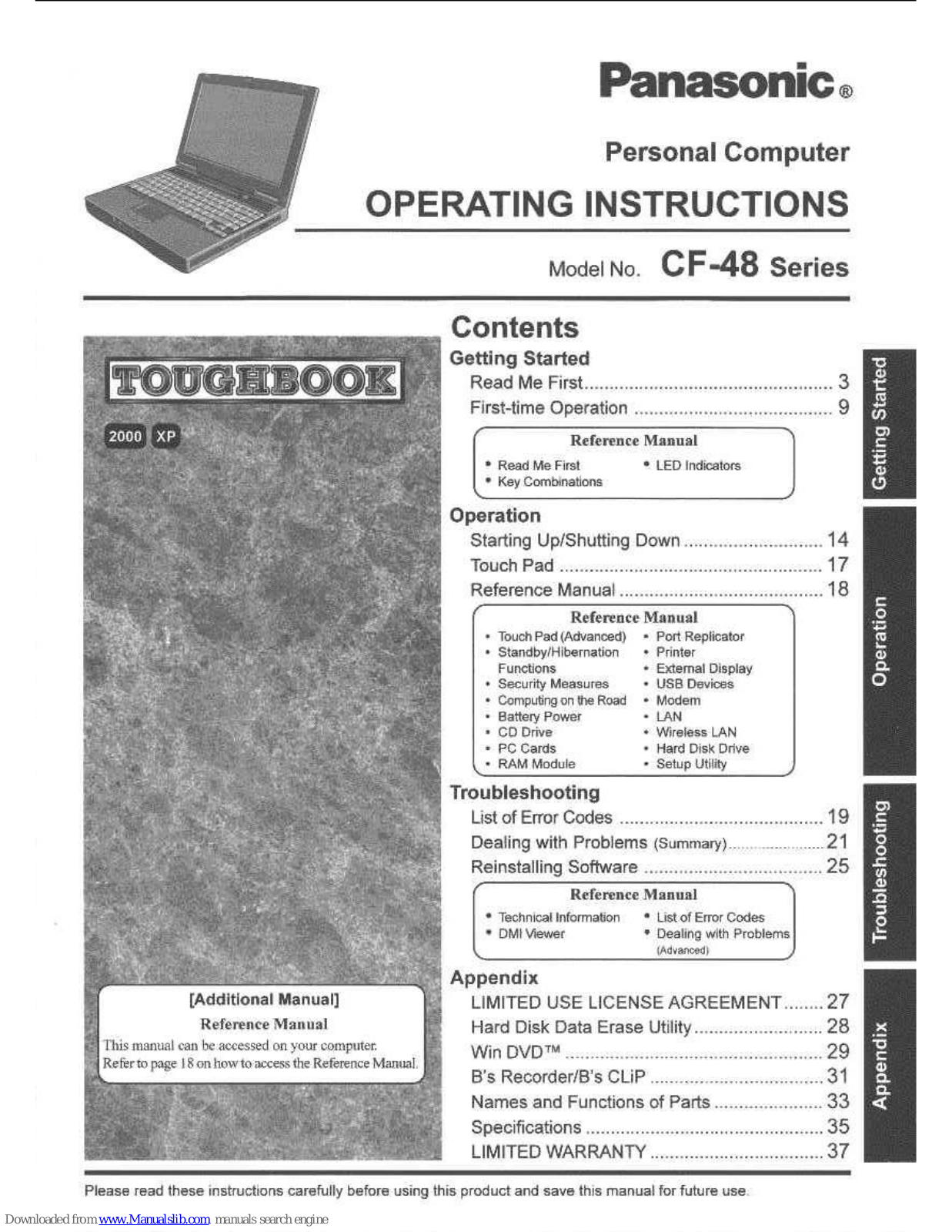 Panasonic Toughbook CF-48E4KFUDM, F48E4KFUKM - NOTEBOOK COMPUTER, F8 - Toughbook - Core 2 Duo SP9300, Toughbook CF-48E4KFUKM User Manual