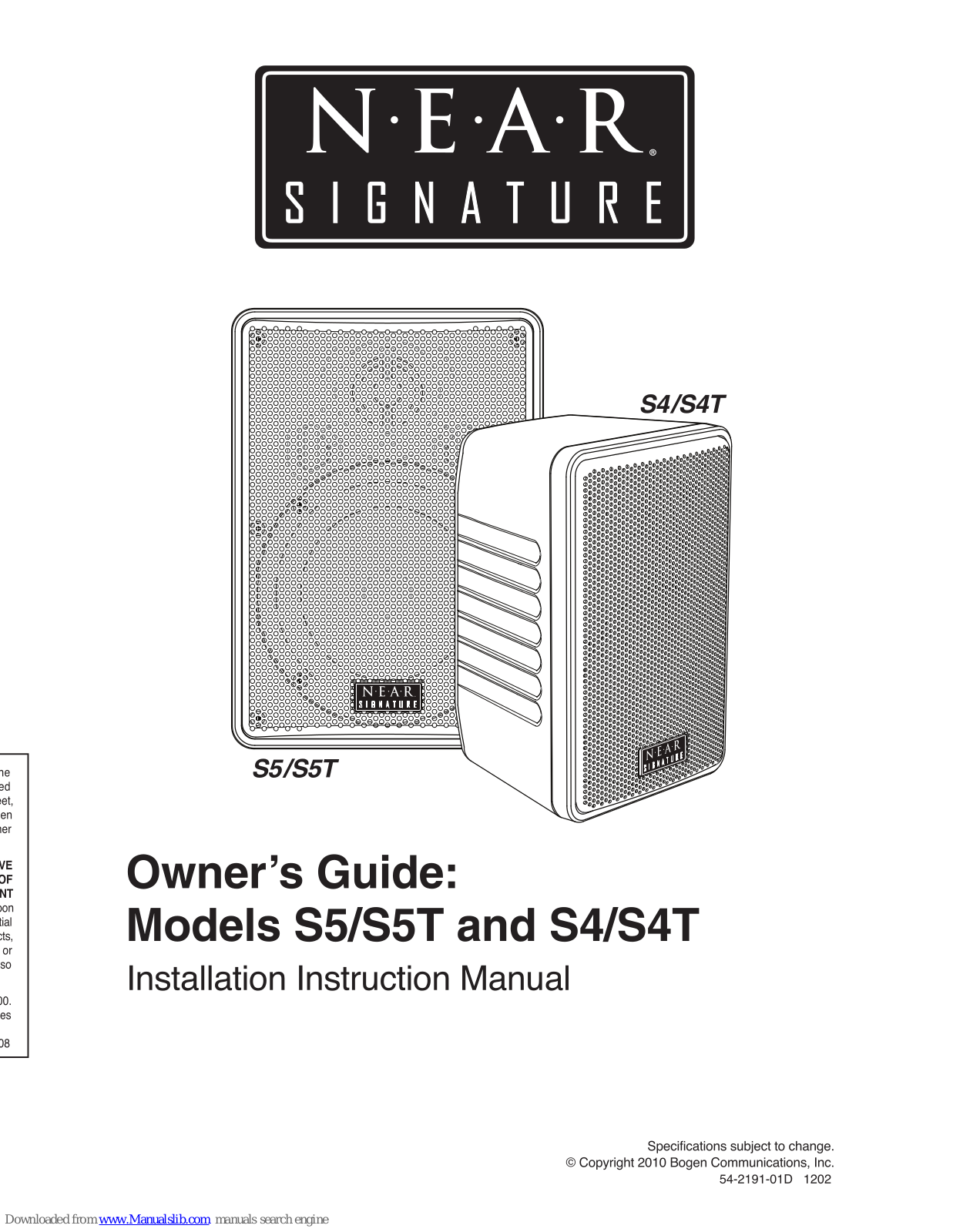 Bogen Near Signature S5, Near Signature S5T, Near Signature S4, Near Signature S4T Owner's Manual