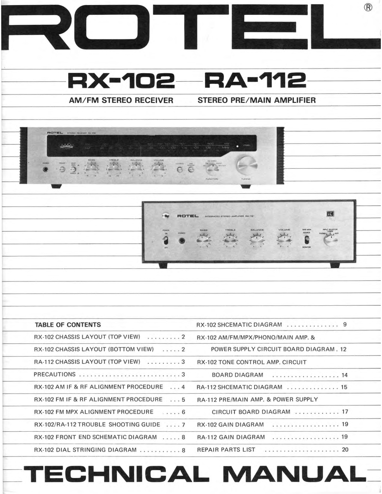 Rotel RX-102, RA-112 Service manual