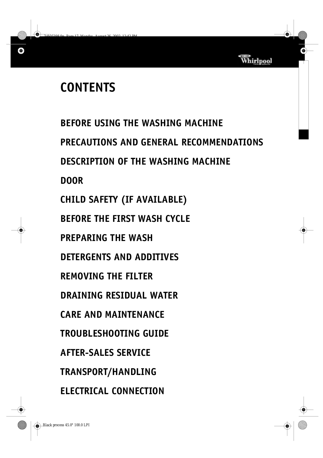 Whirlpool AWM 5050/1, AWM 8125/1, AWM 5083/1, AWM 6081/1, AWM 5060/1 User Manual