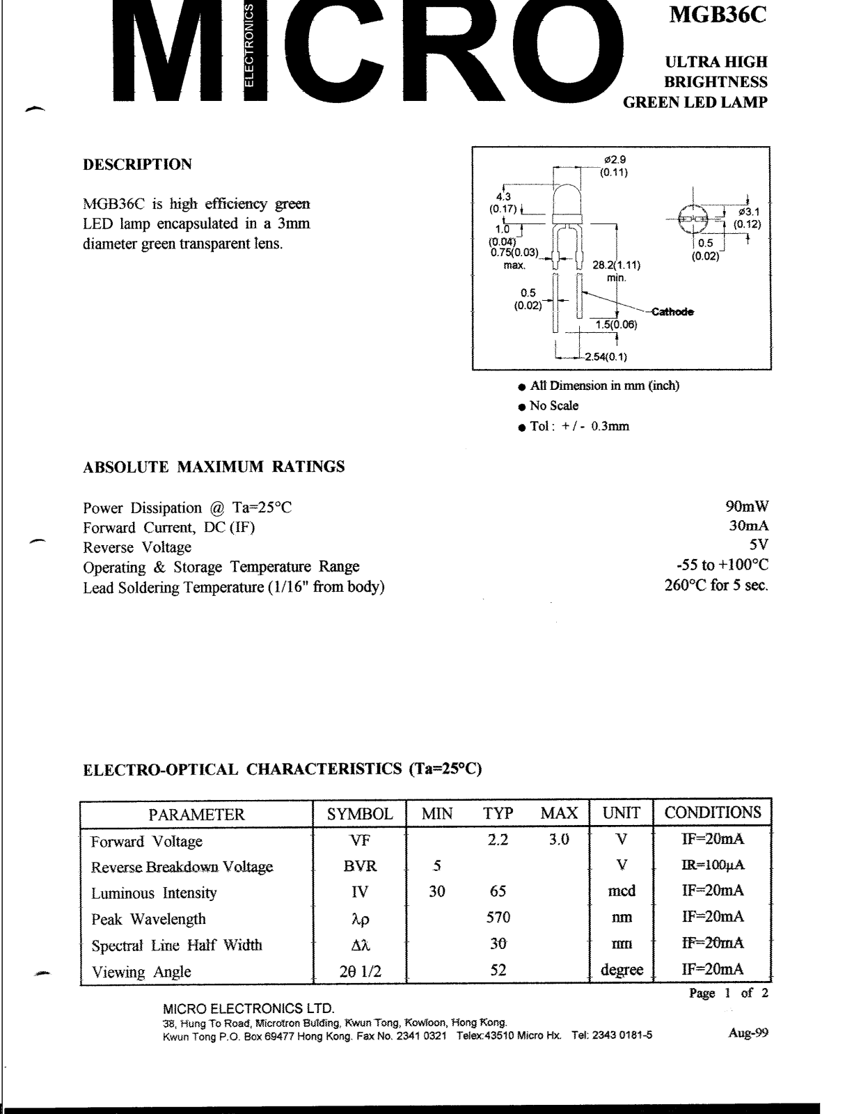 MICRO MGB36C Datasheet