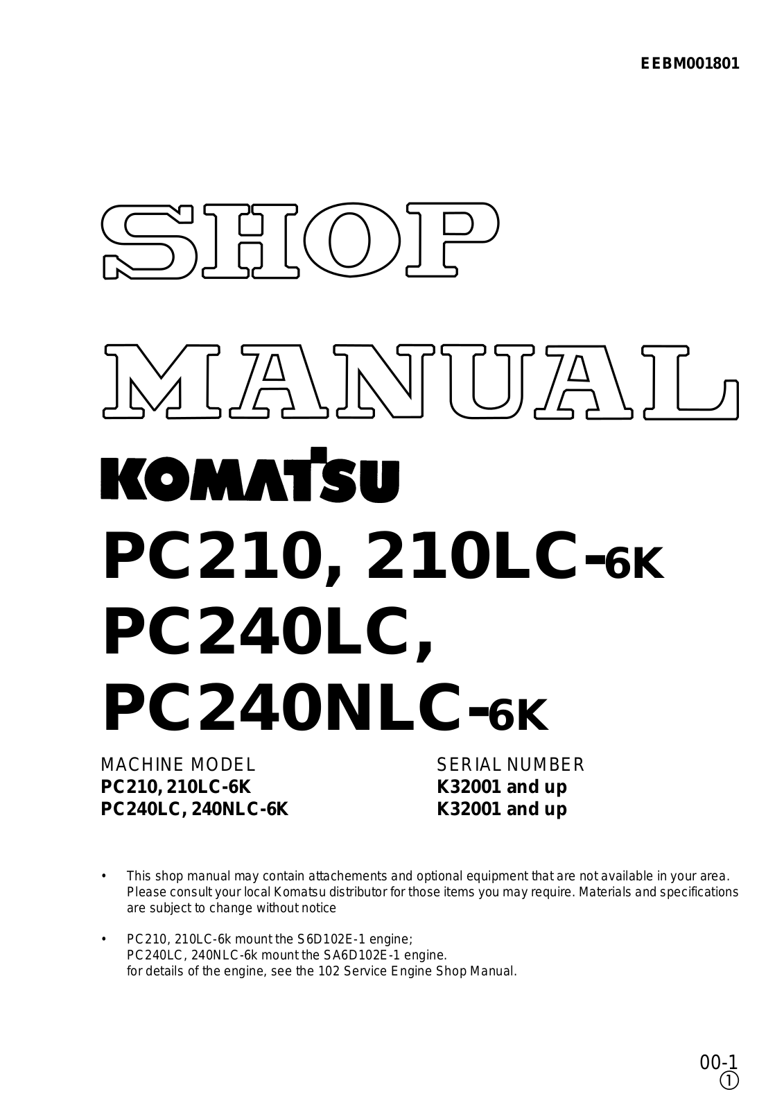 Komatsu PC210, 210LC-6K, PC240LC, PC240NLC-6K Service Manual