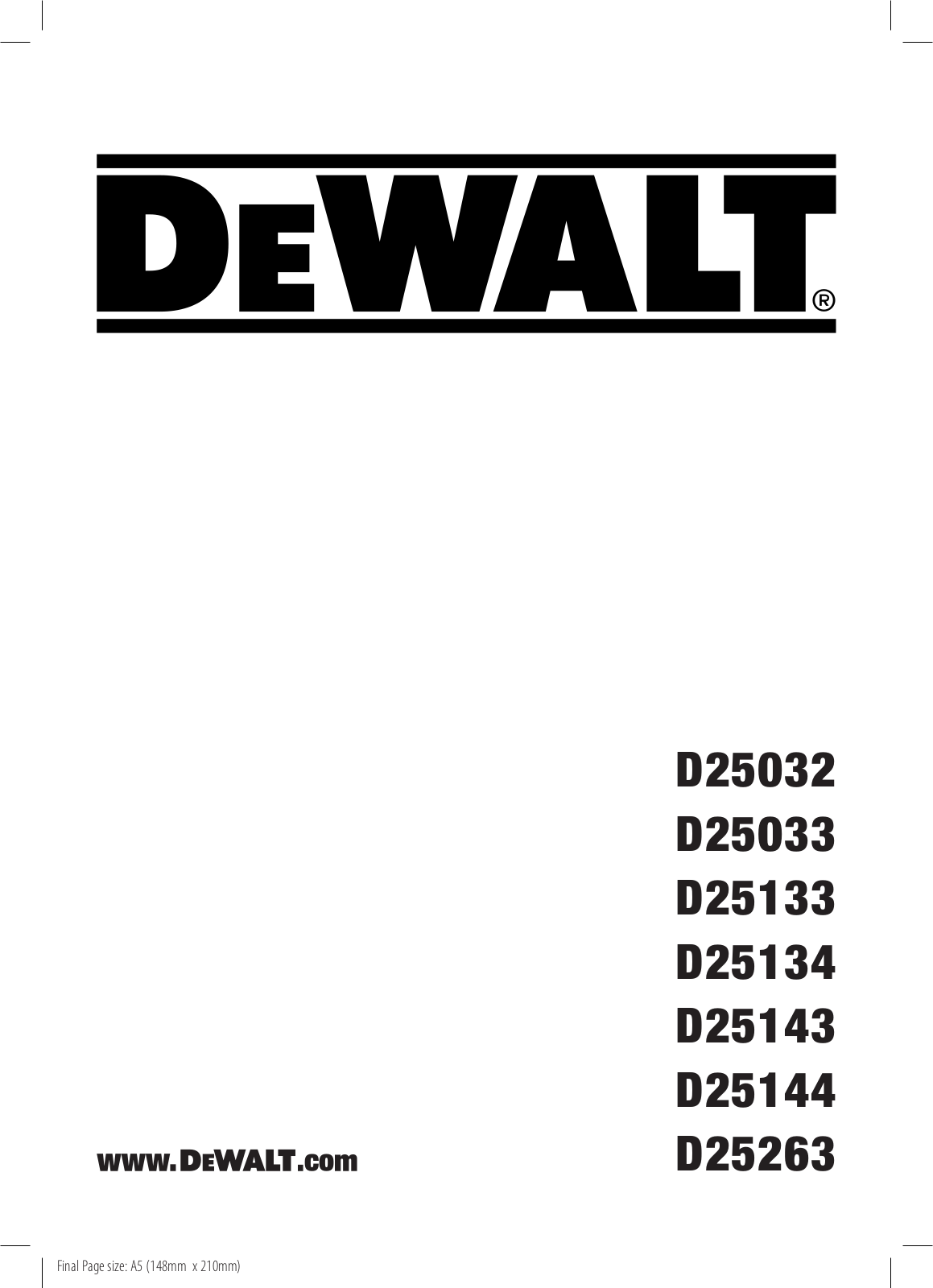 DeWalt D25133K-QS User manual