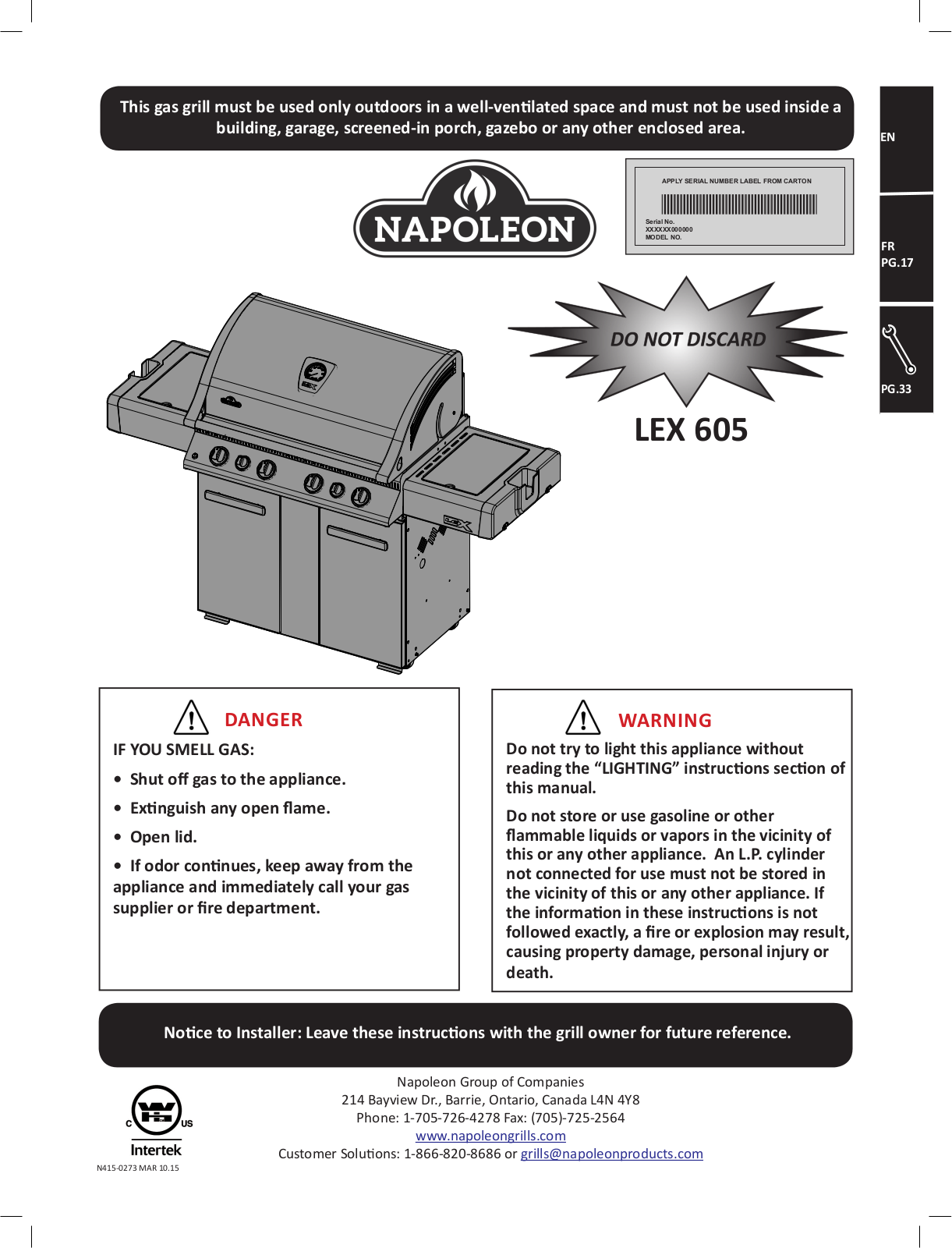 Napoleon M605rsbi-2, Lex605rsbi Owner's Manual