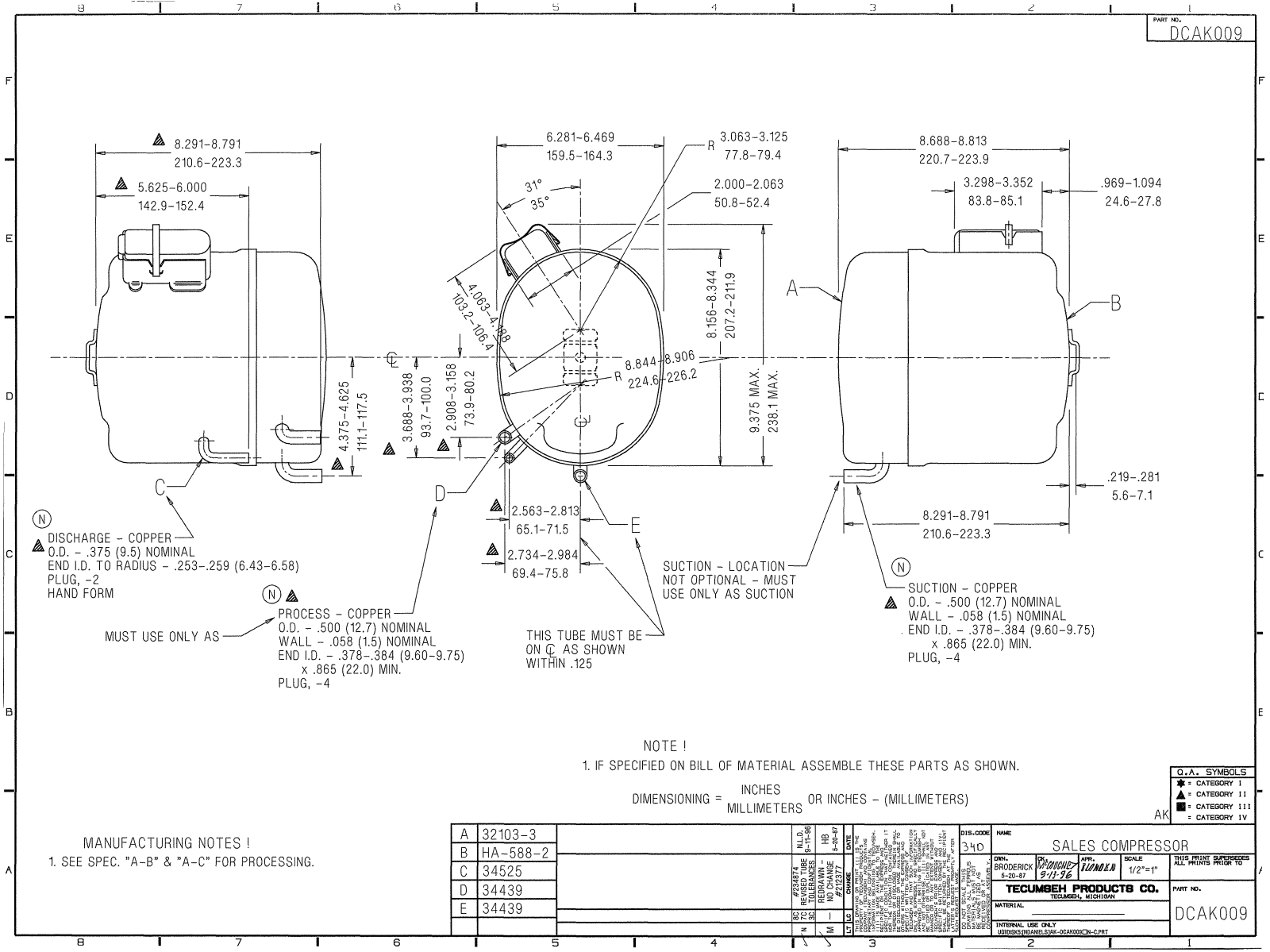 Tecumseh AKA8475EXA, AKA8475EXD, AKA8475EXV, AKA8494EXA, AKA8494EXC Drawing Data