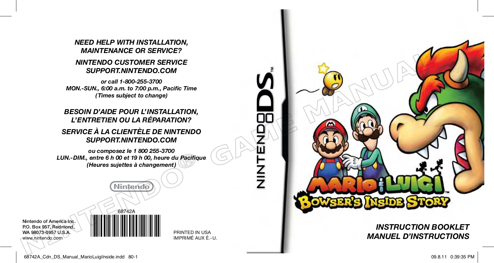 NINTENDO DS Mario & Luigi: Bowser's Inside Story User Manual