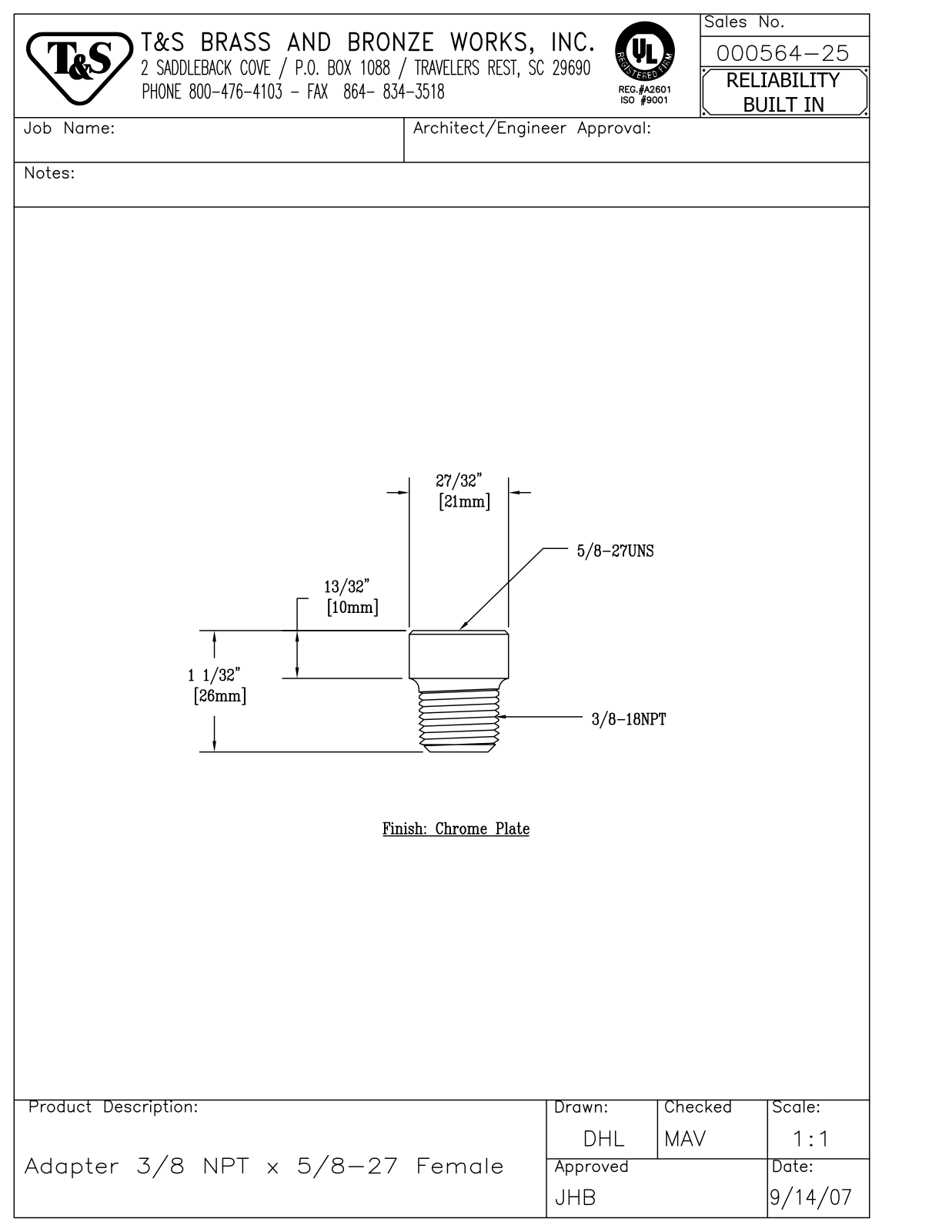 T&S Brass 000564-25 User Manual