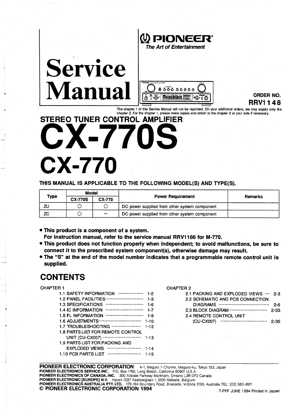 Pioneer CX-770 Service Manual