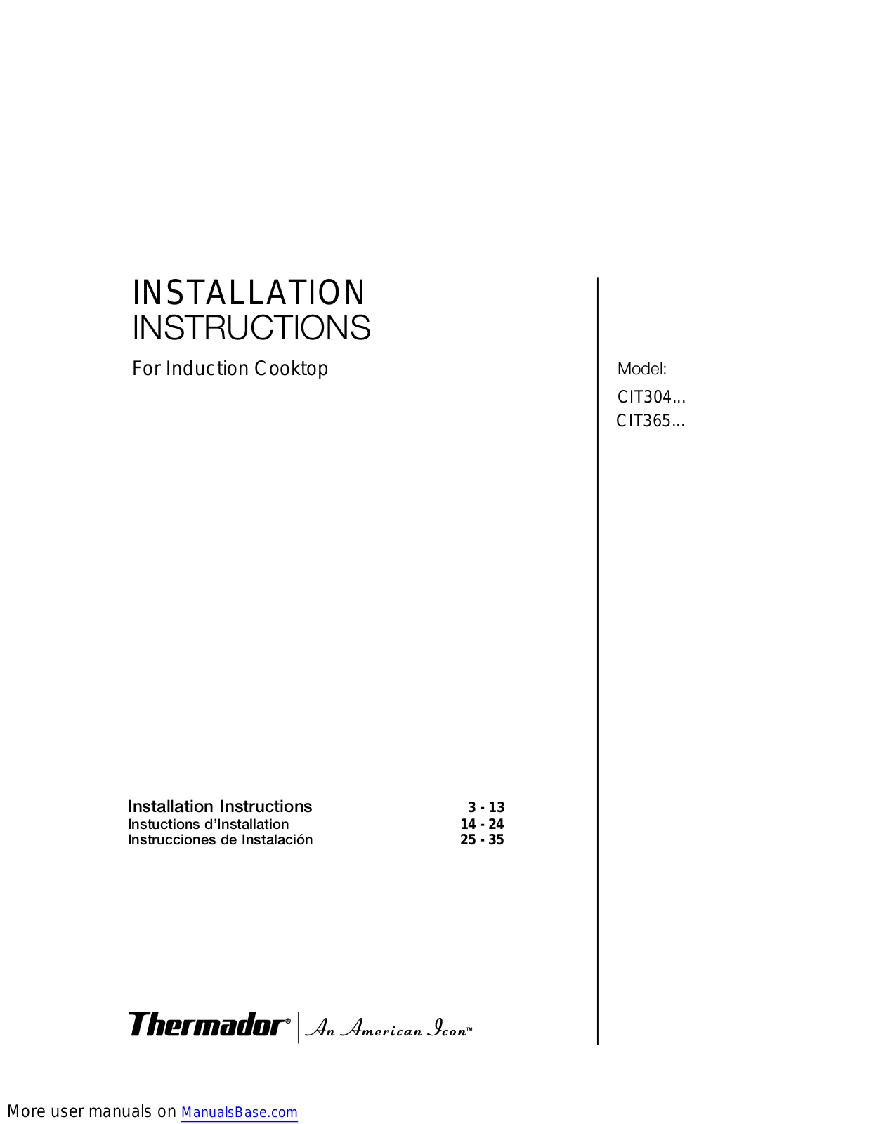 Thermador CIT304GB User Manual