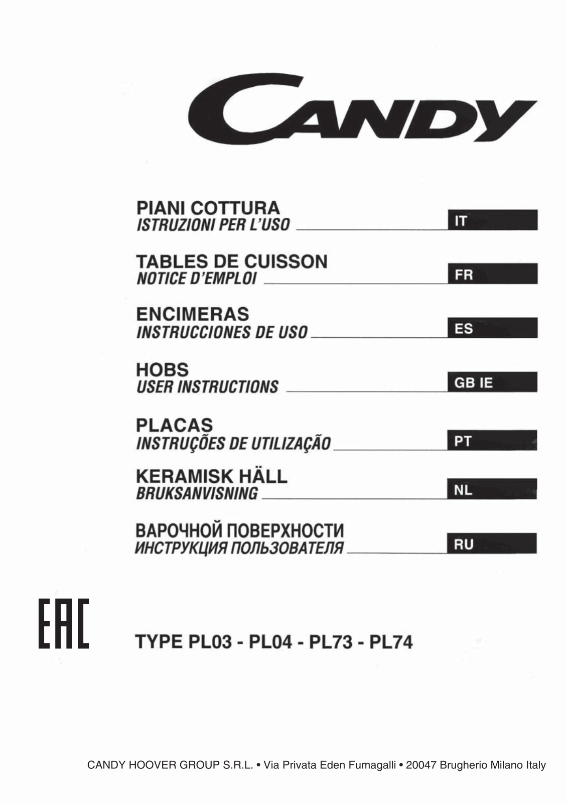 Candy PGC640SQXX Manual