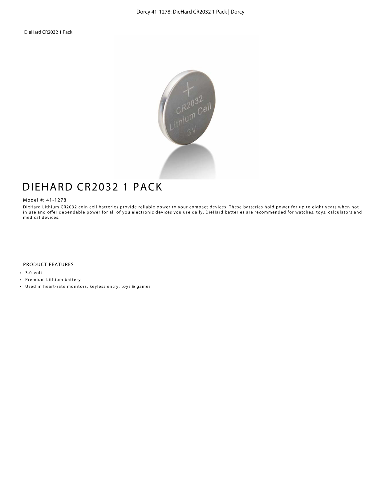 DieHard 41-1278 Data Sheet - ManualMachine.com