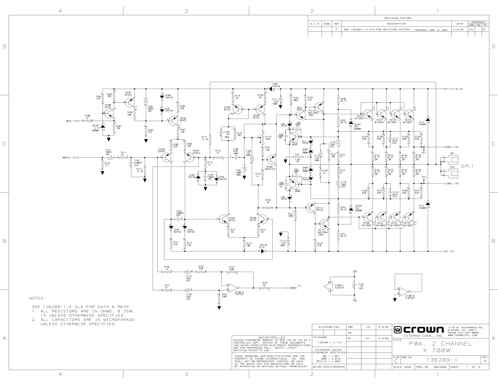 Crown XS-700 Schematic