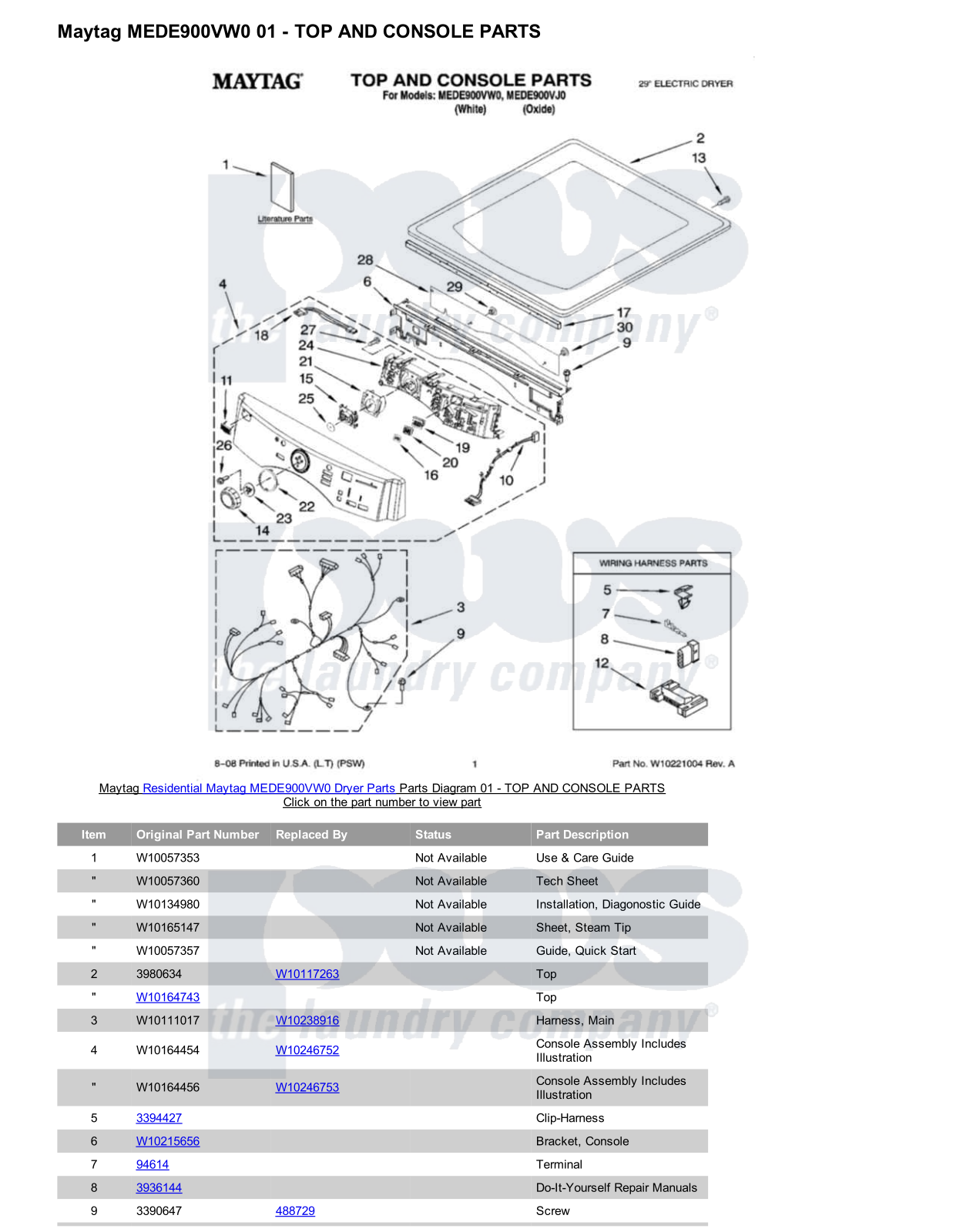 Maytag MEDE900VW0 Parts Diagram