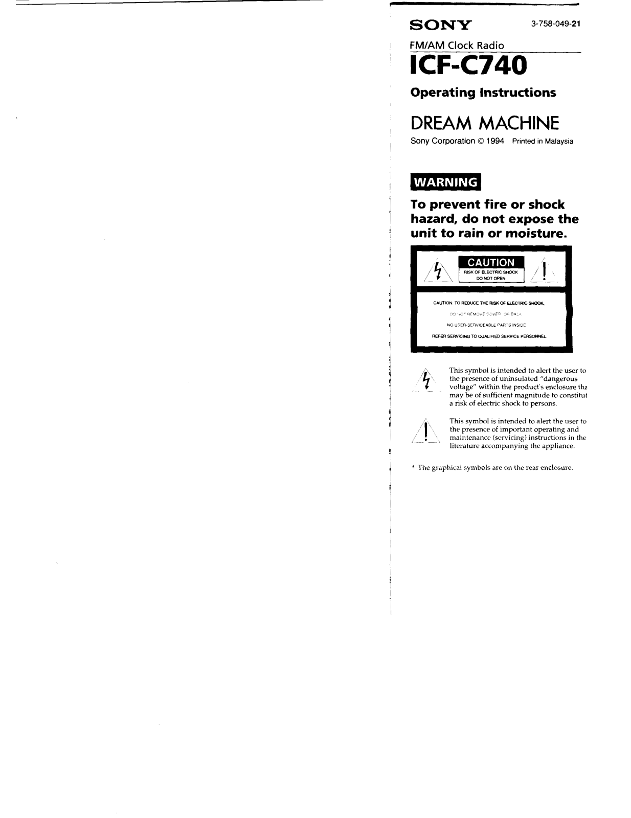 Sony ICF-C740 Operating Instructions