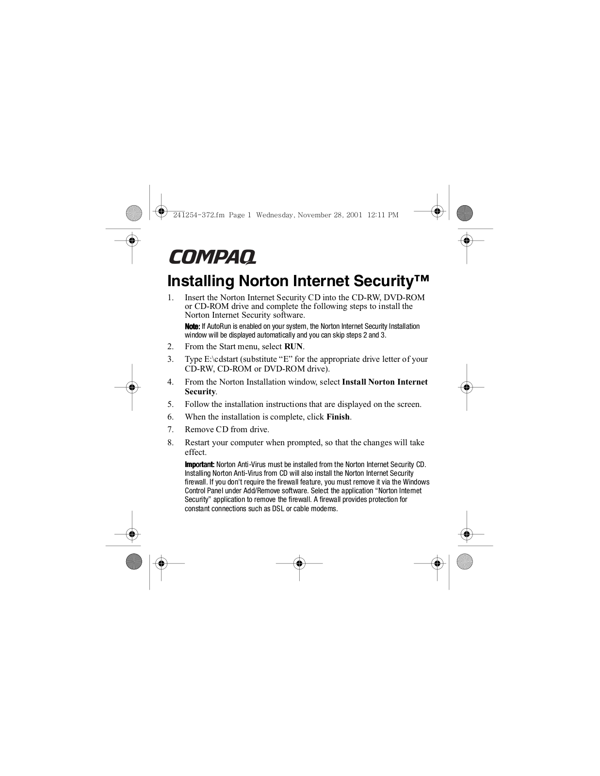 HP Compaq Presario 955AP Security Guide