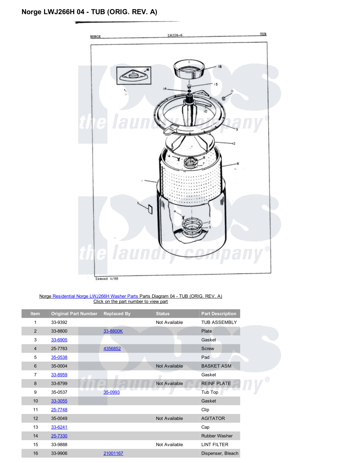 Norge LWJ266H Parts Diagram