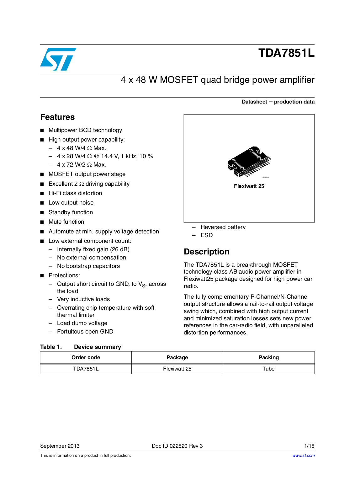 STMicroelectronics tda7851L Datasheet