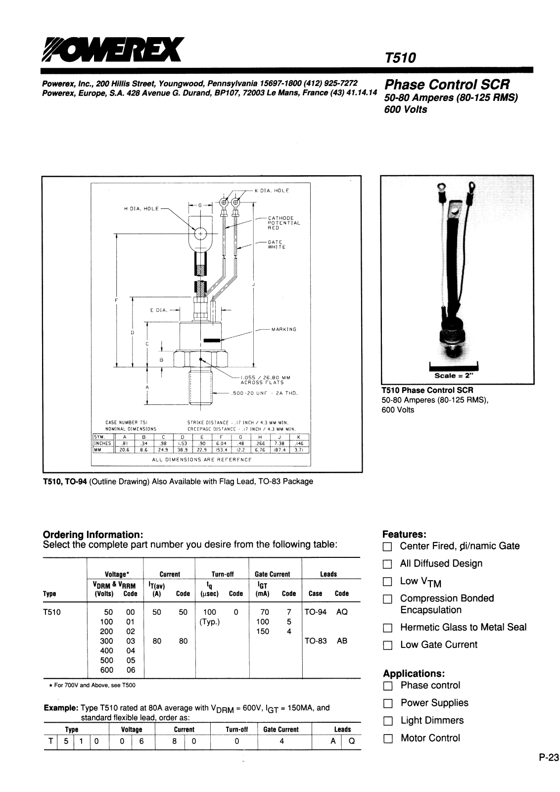 POWEREX T510068004AQ, T510065004AQ, T510055004AQ, T510058004AQ, T510048004AQ Datasheet