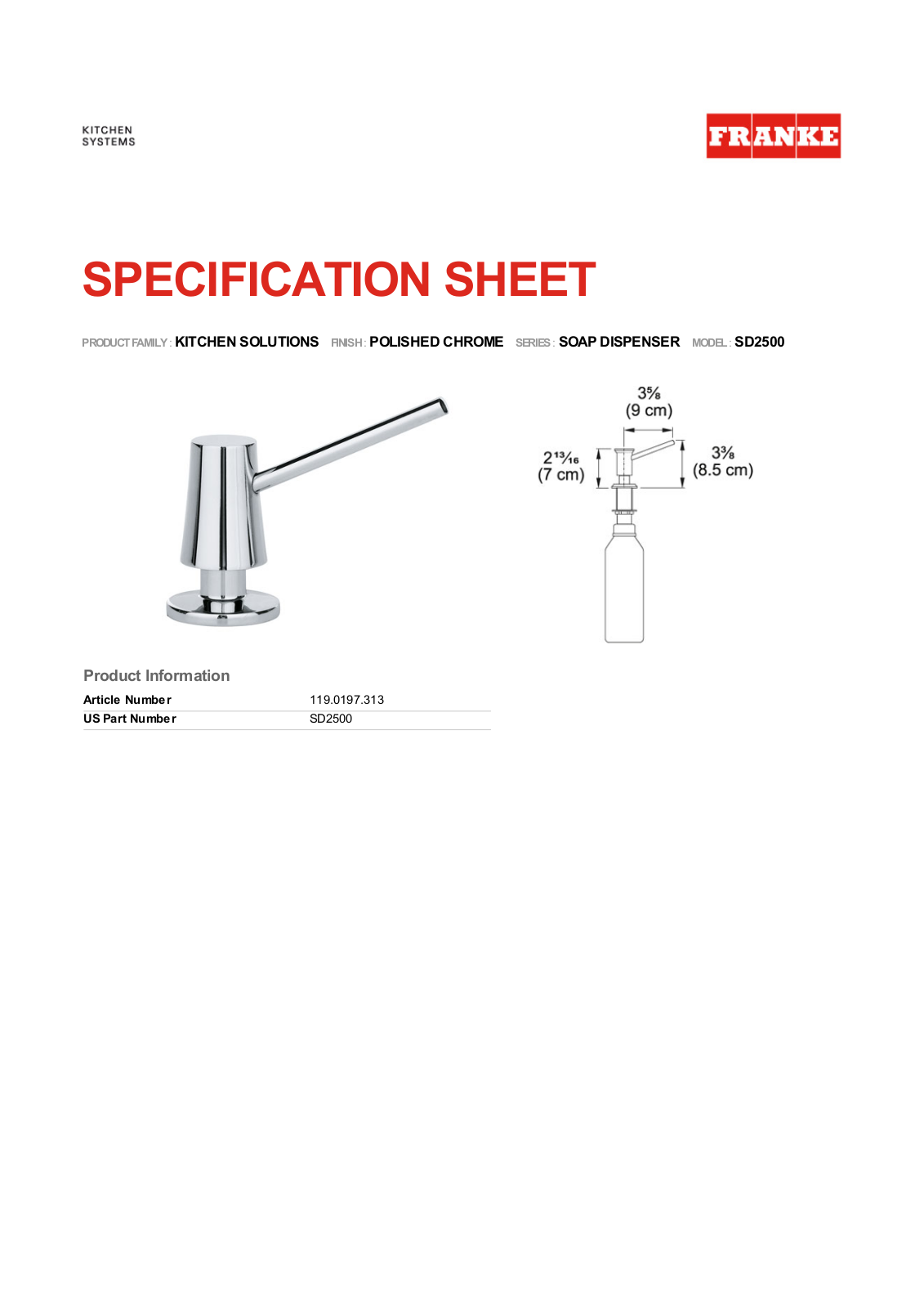 Franke Foodservice SD2500 User Manual